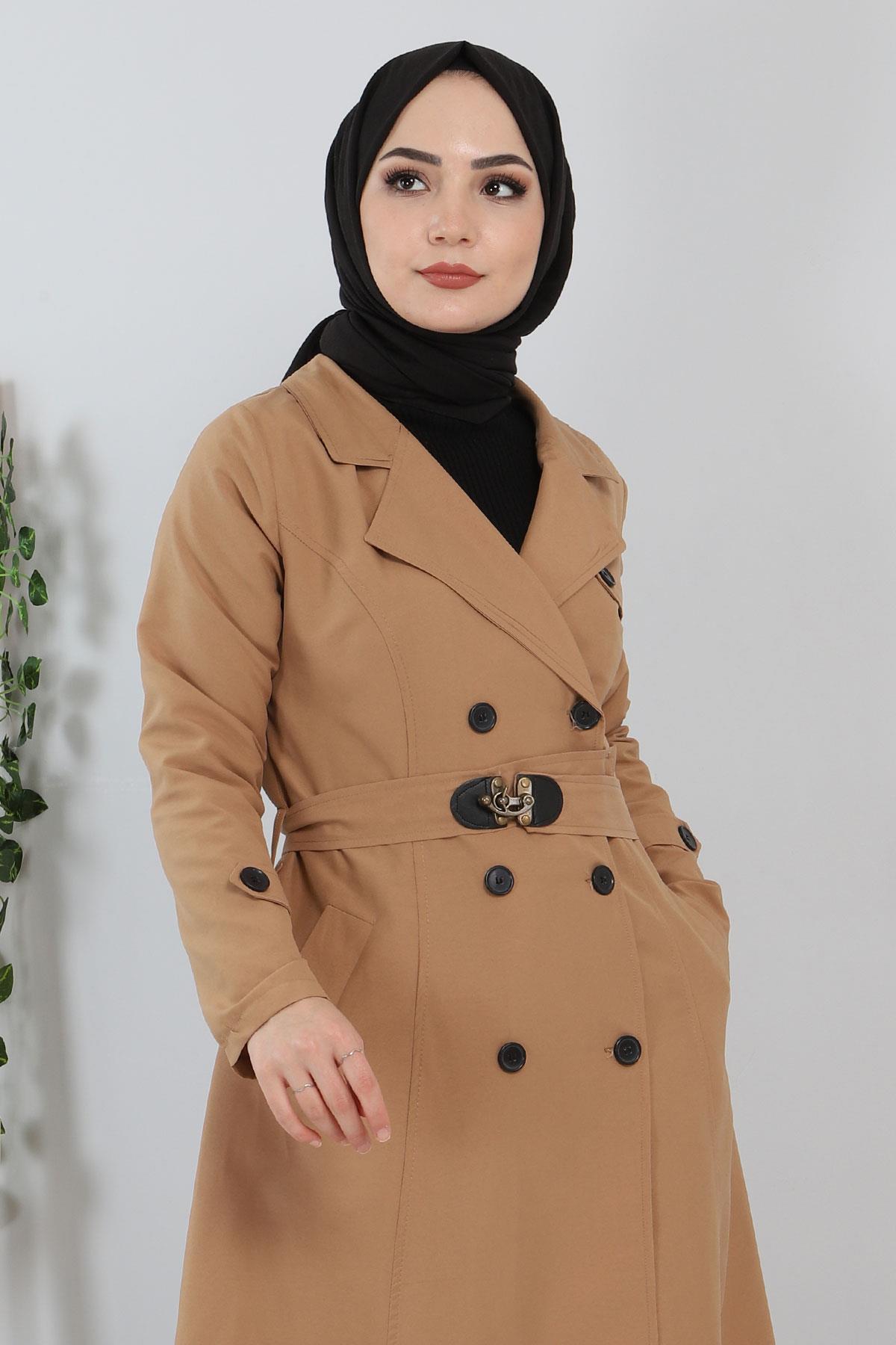Düğmeli Trençkot Vizon 8684