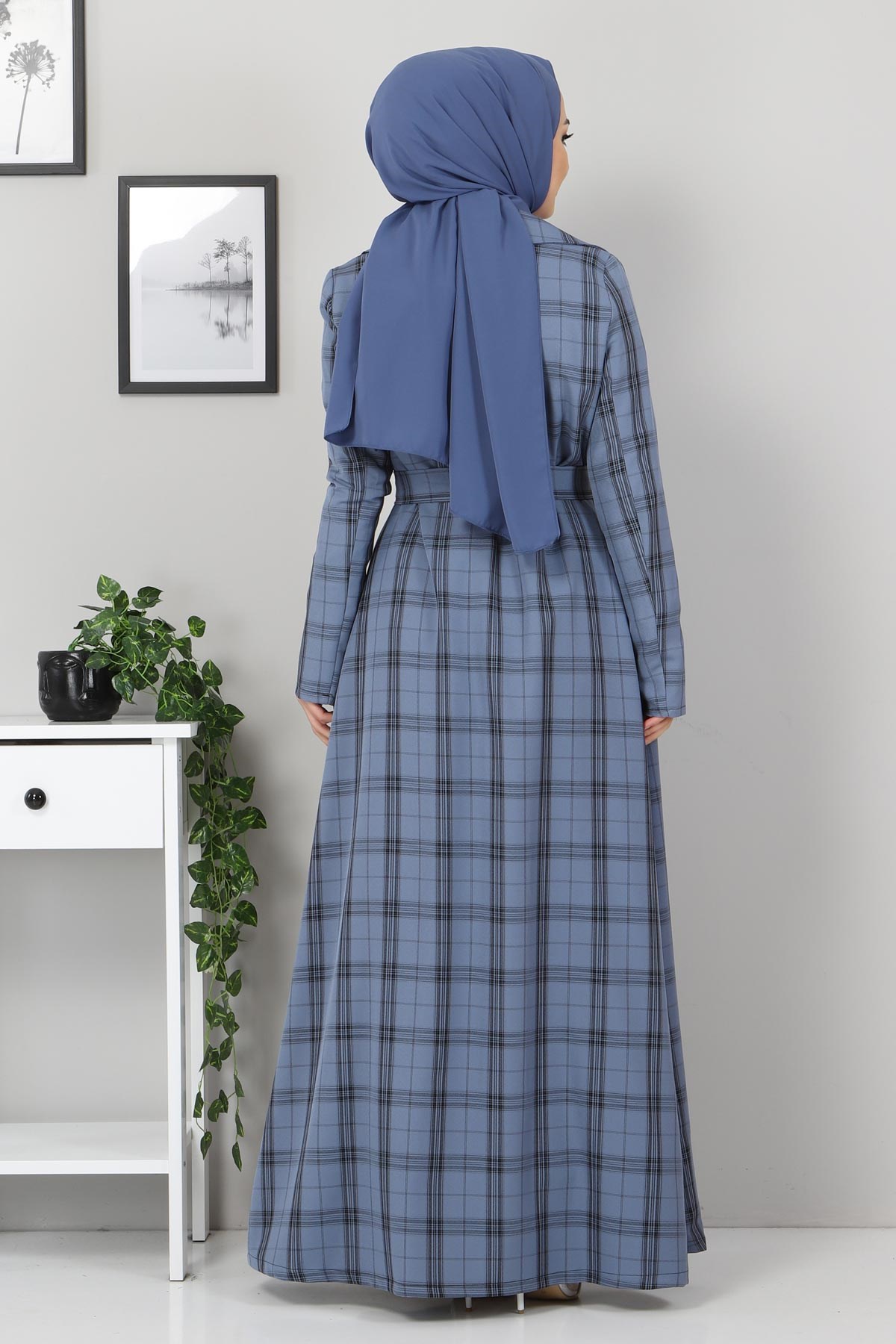 Ekose Detaylı Kap Mavi 10688