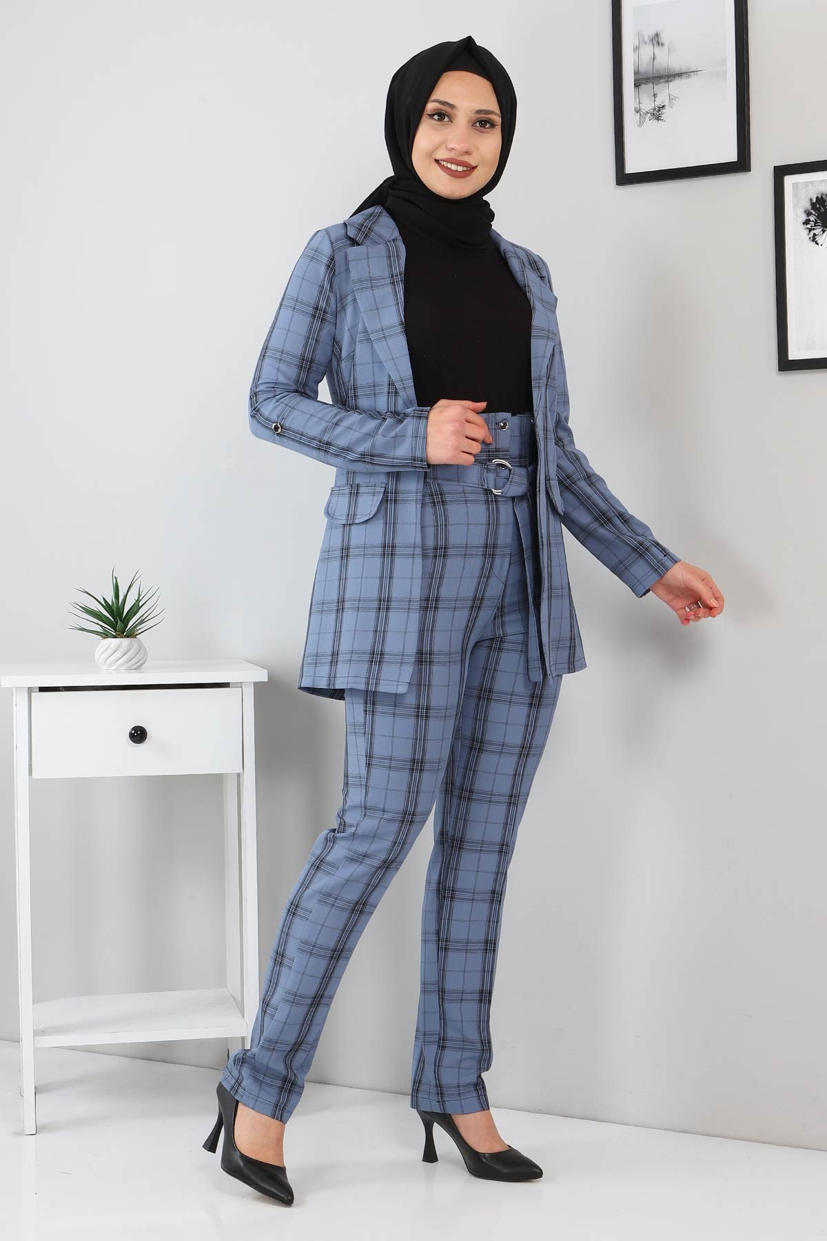 Ekoseli Ceketli Takım Bebe Mavisi 9957