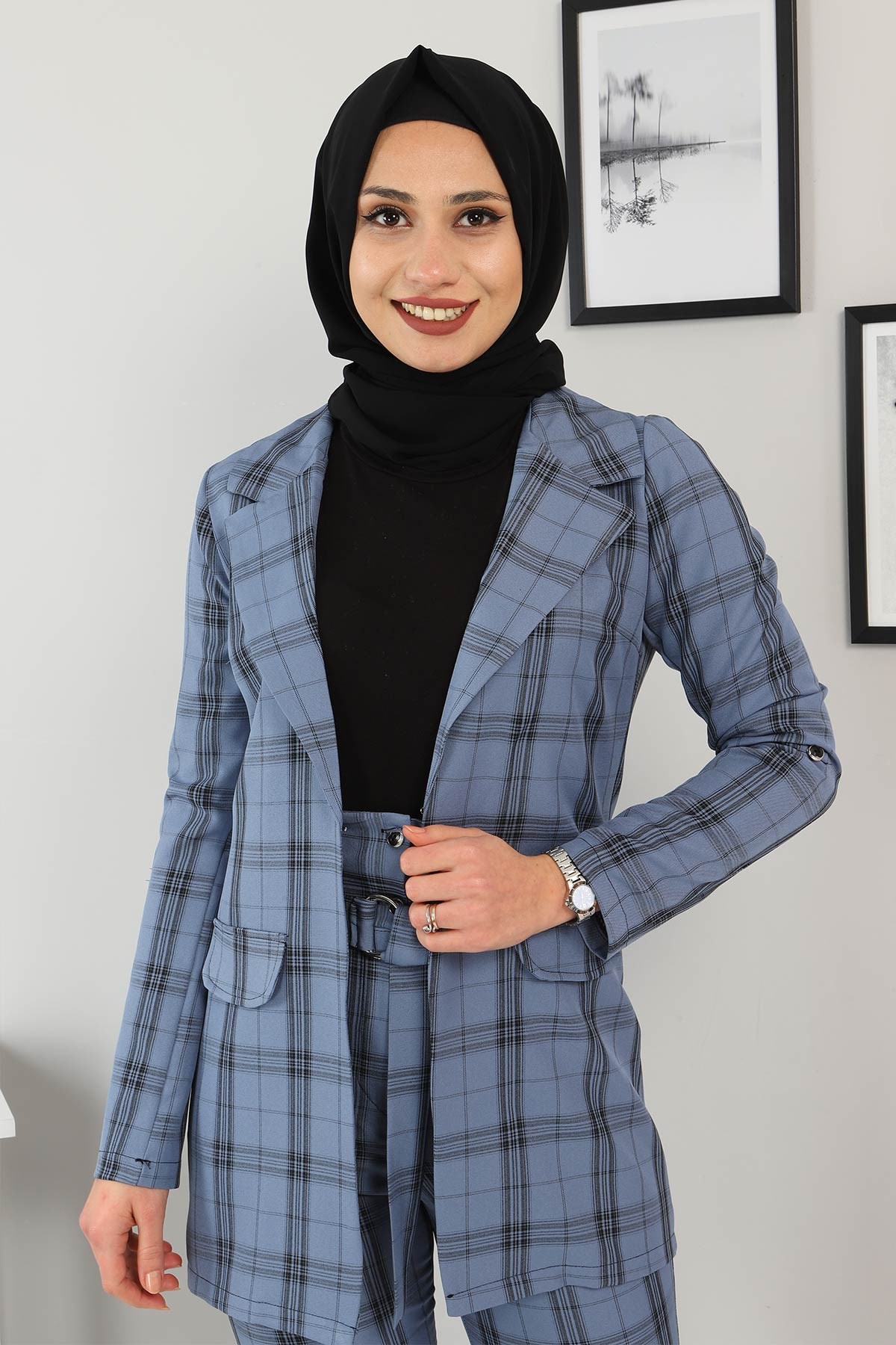 Ekoseli Ceketli Takım Bebe Mavisi 9957