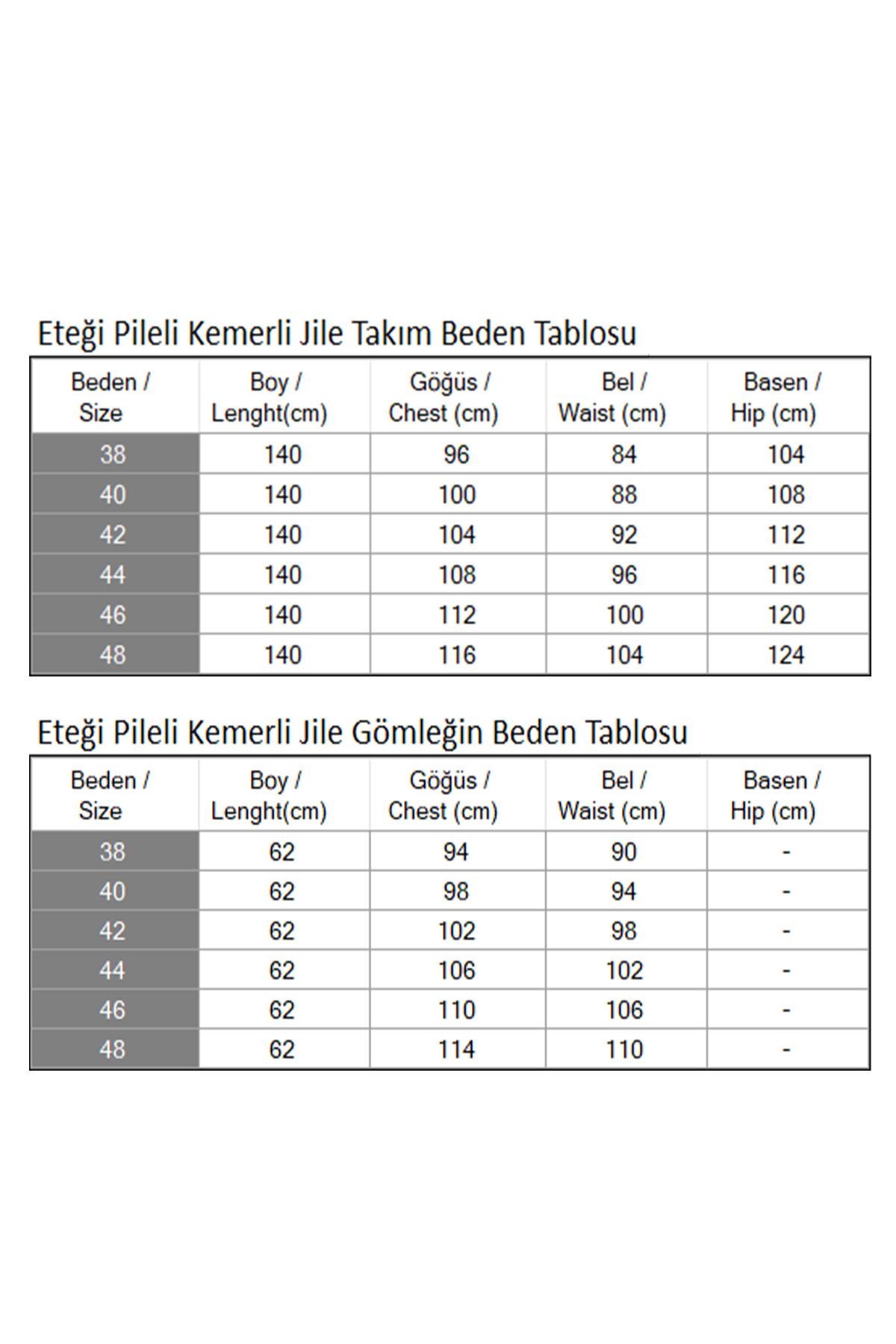Eteği Pileli Kemerli Jile Takım Siyah 19221