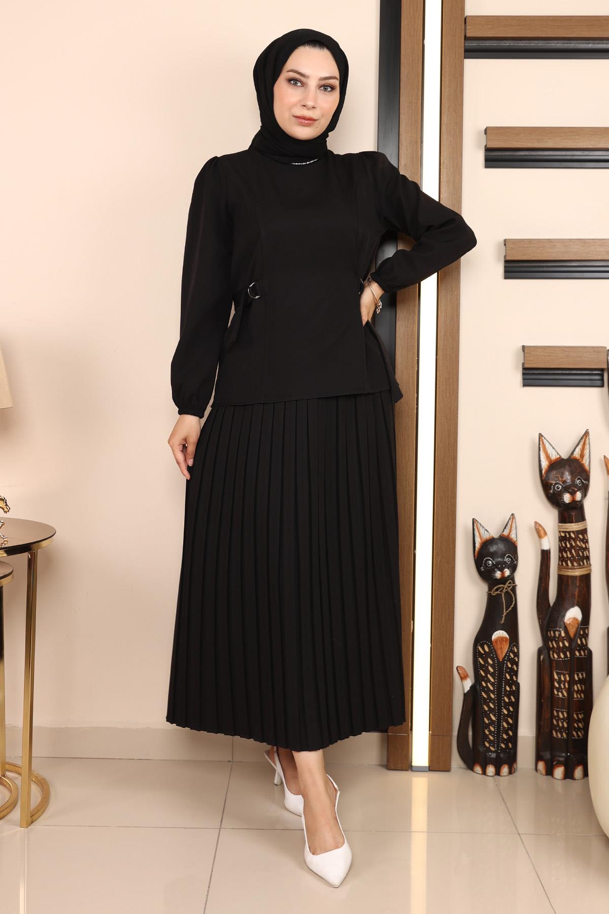 Eteği Pileli Takım Siyah 19134