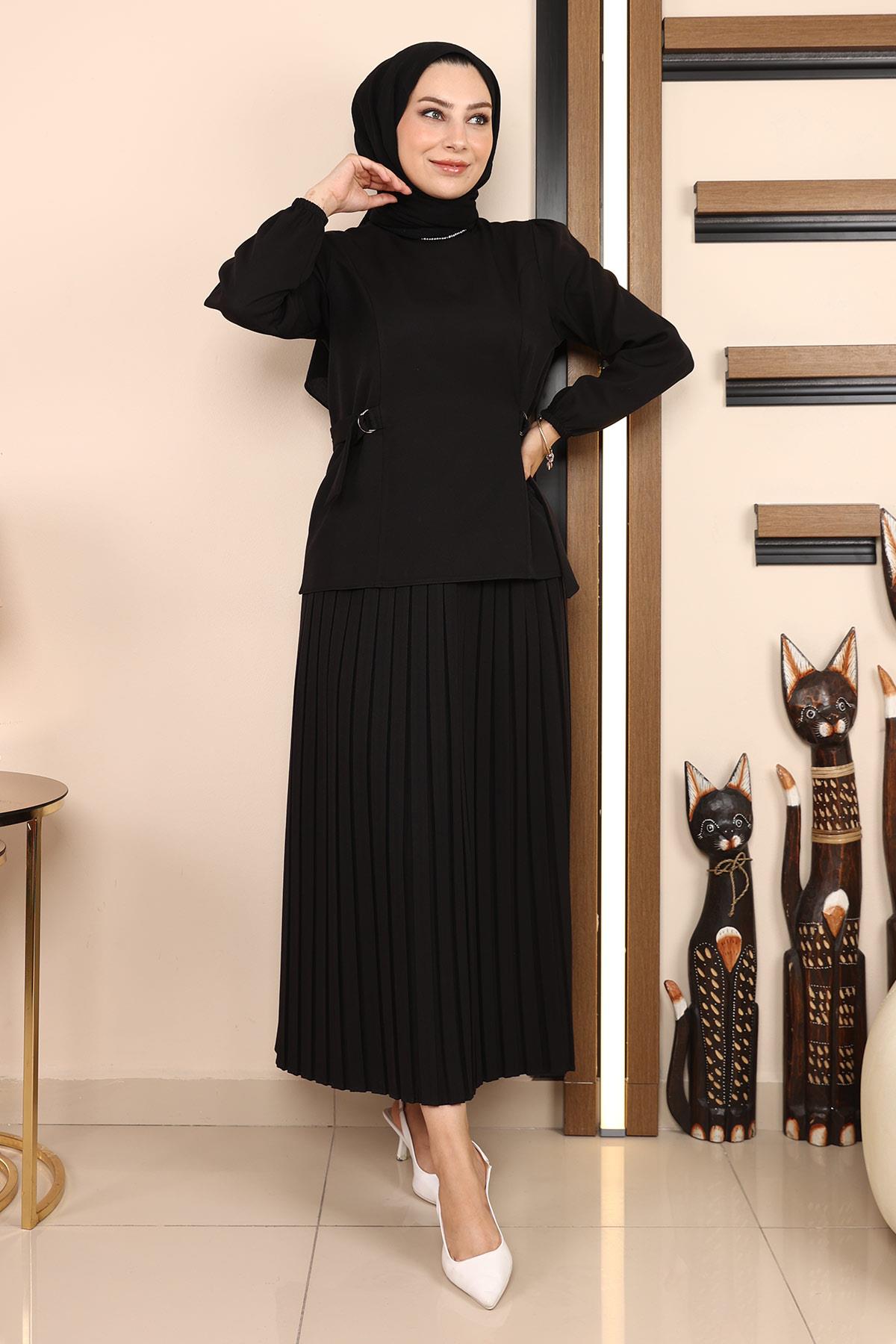 Eteği Pileli Takım Siyah 19134