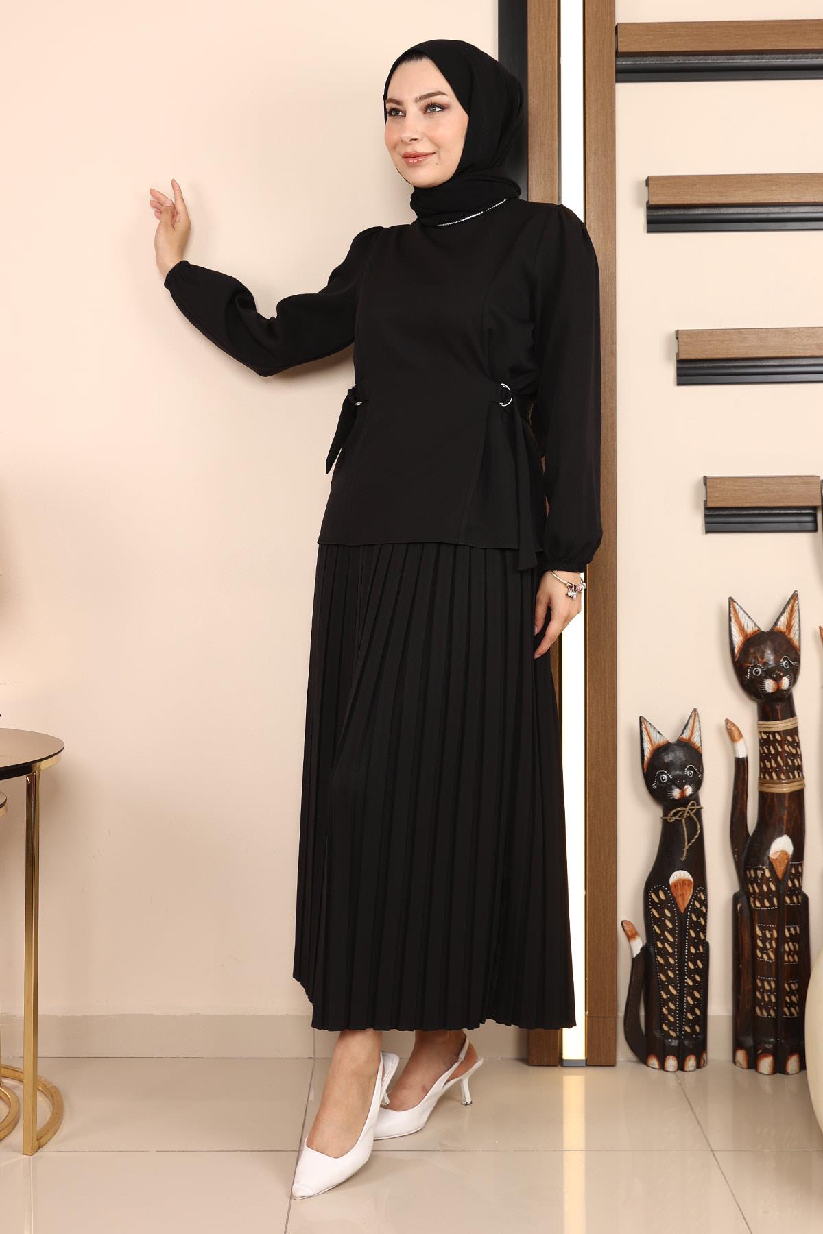 Eteği Pileli Takım Siyah 19134