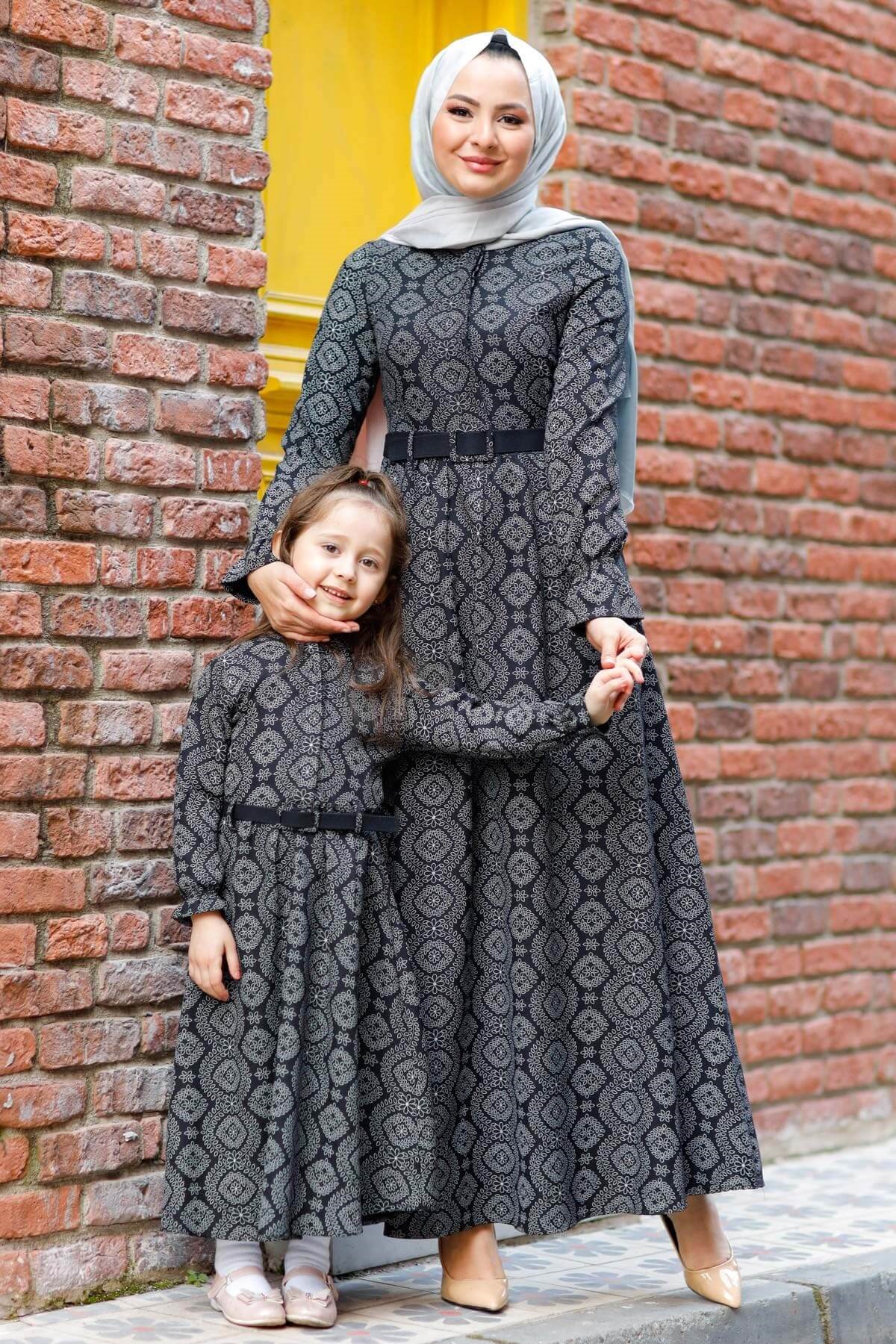 Etnik Desenli Çocuk Elbise Siyah 10619