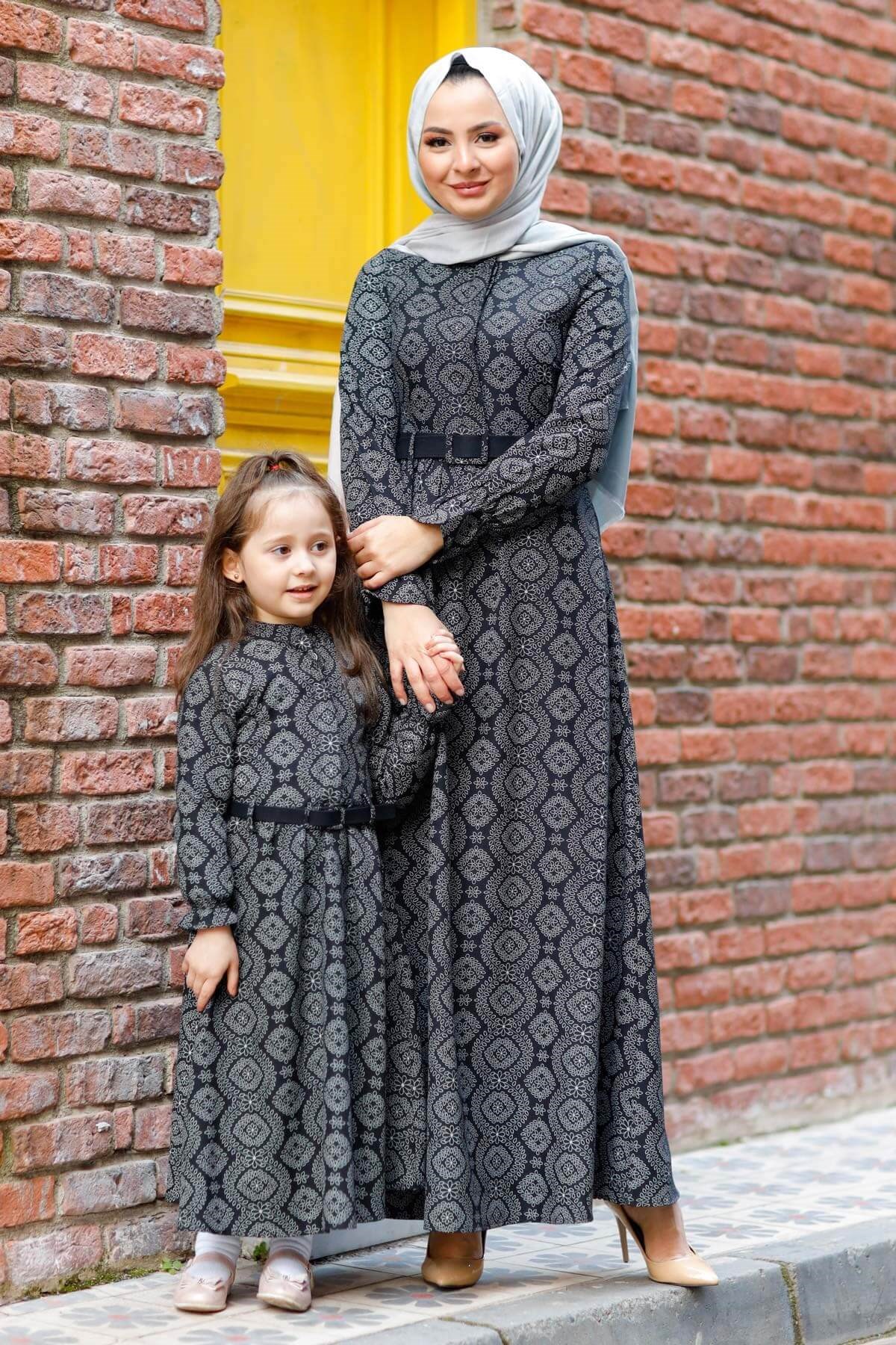 Etnik Desenli Çocuk Elbise Siyah 10619