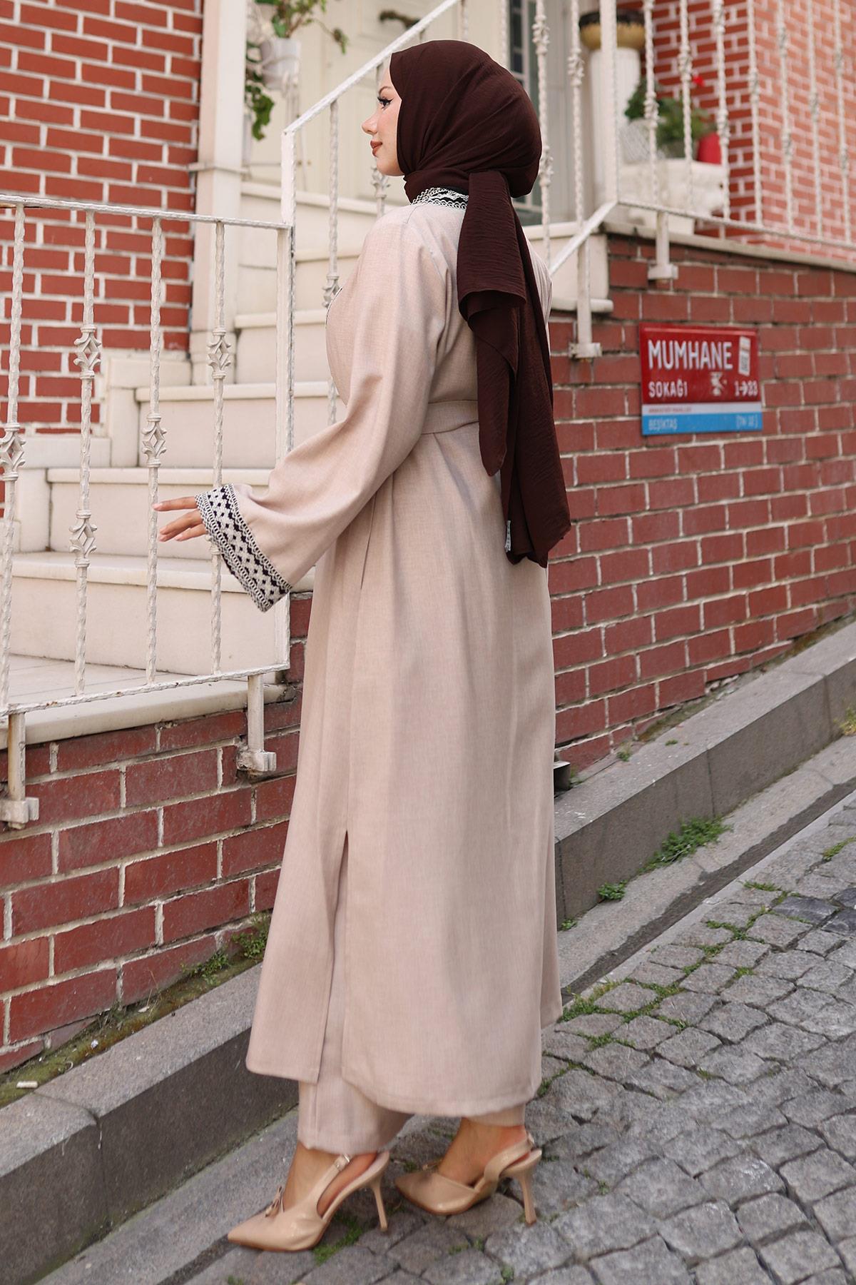 Etnik Desenli Kimono Takım Bej Bej MSW19251-5