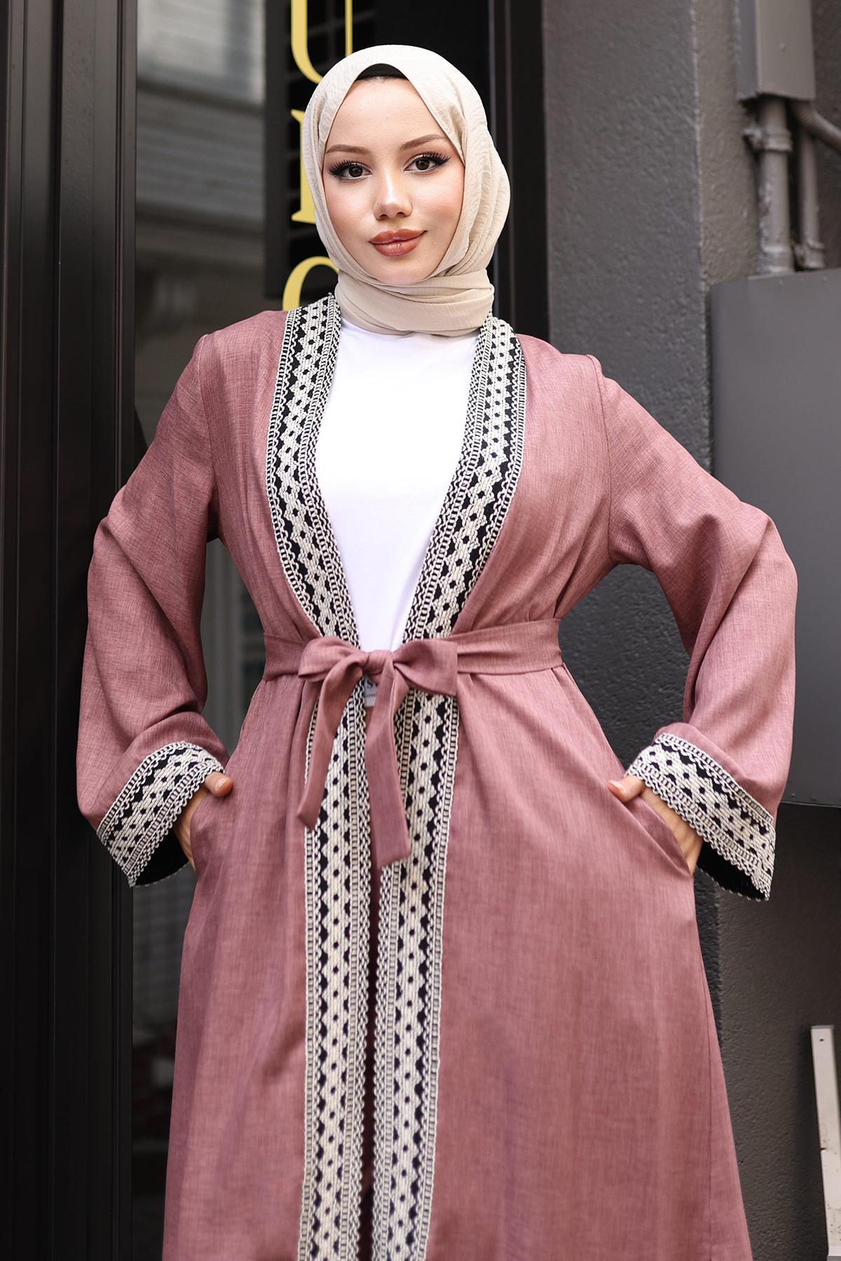 Etnik Desenli Kimono Takım Gül Kurusu Gül Kurusu MSW19251-3