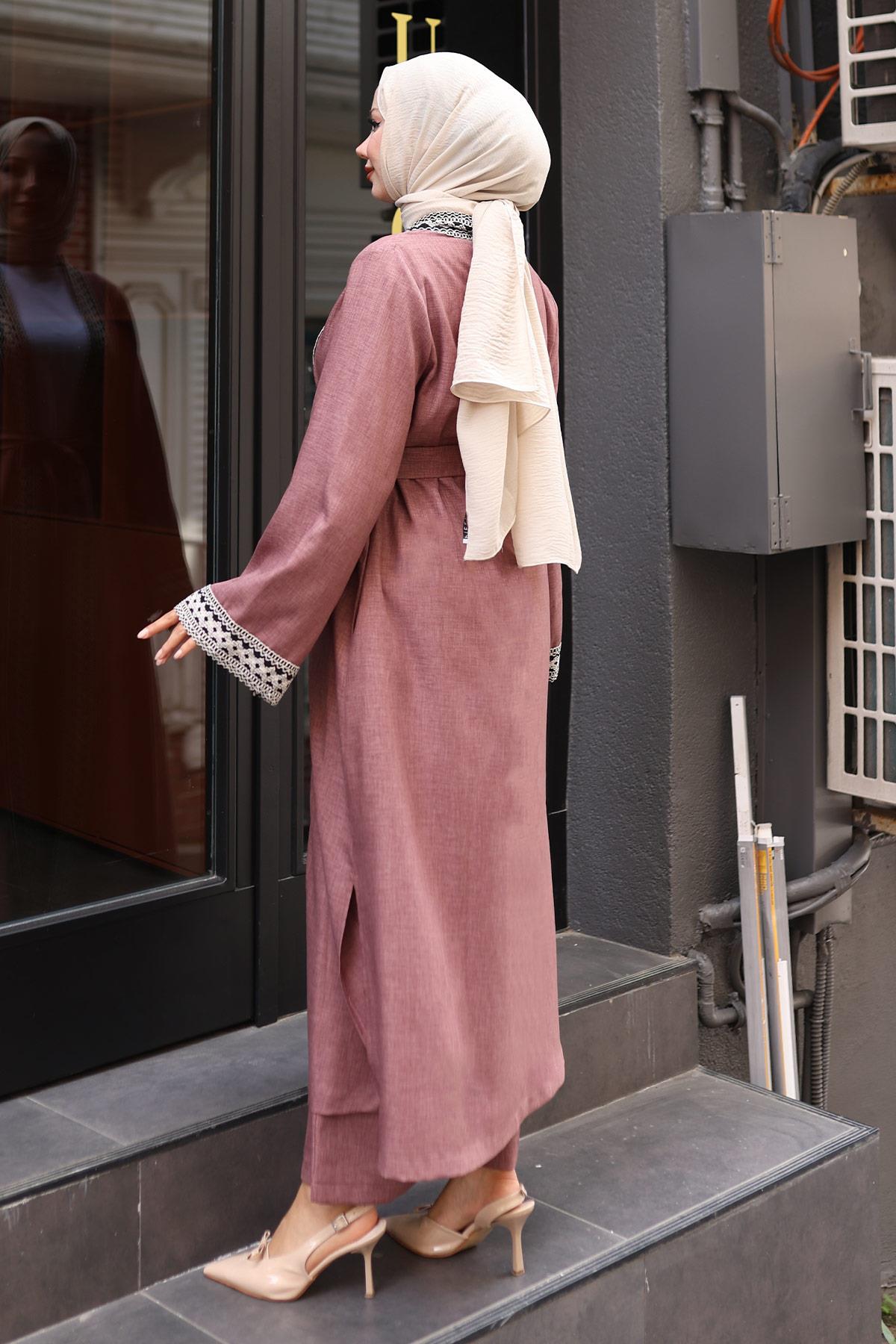 Etnik Desenli Kimono Takım Gül Kurusu 19251