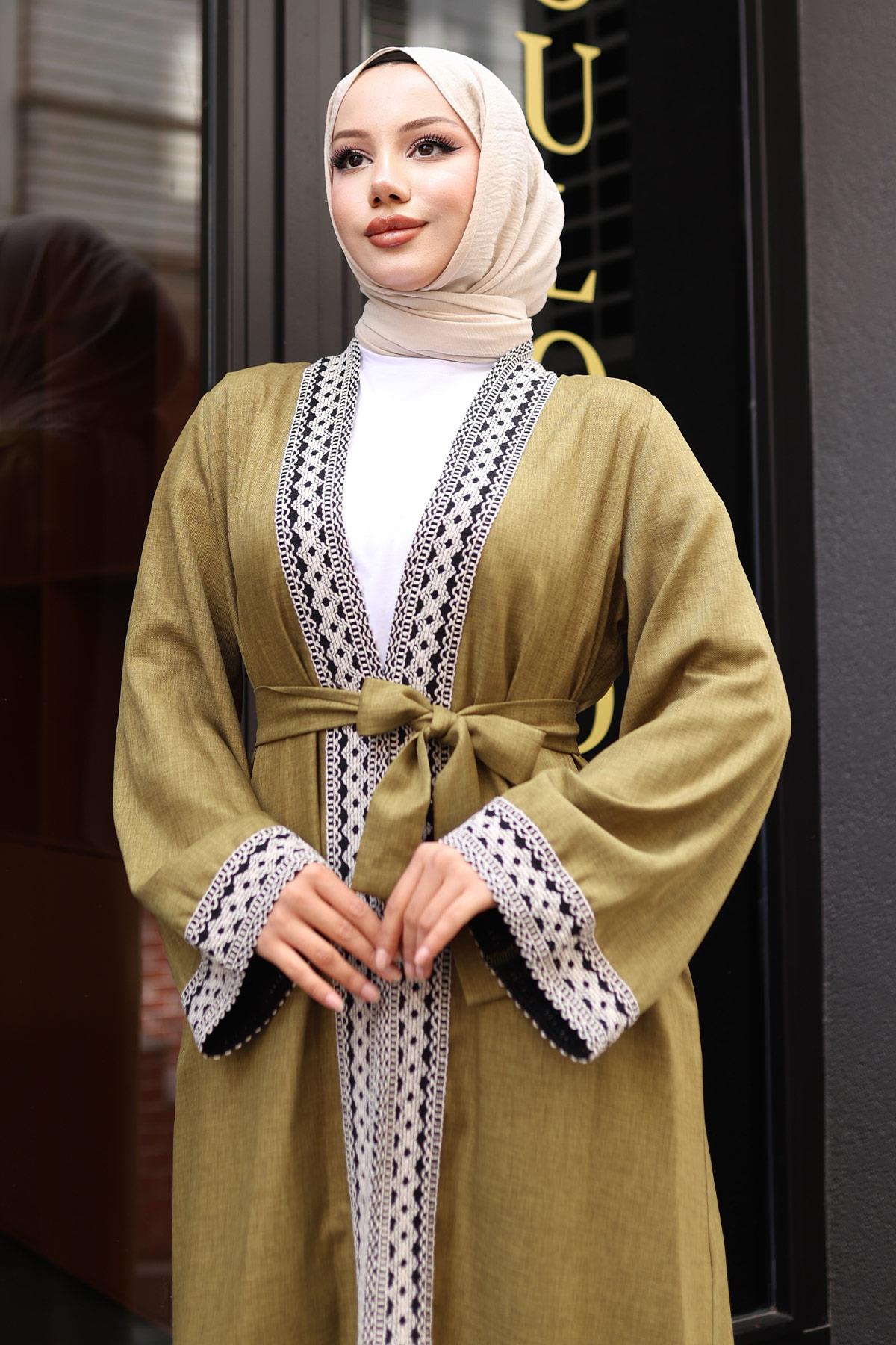 Etnik Desenli Kimono Takım Haki Haki MSW19251-4