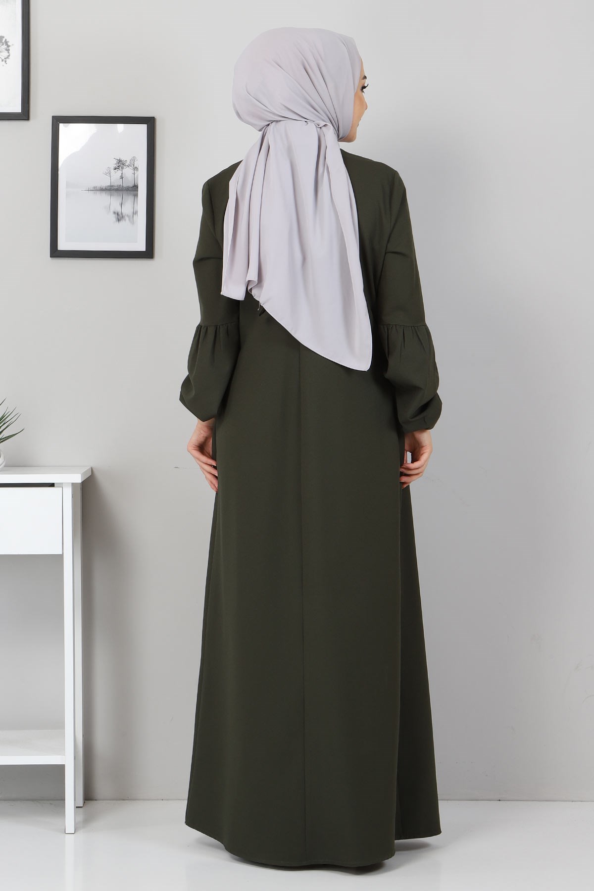 Fermuar Detaylı Elbise Haki 10269