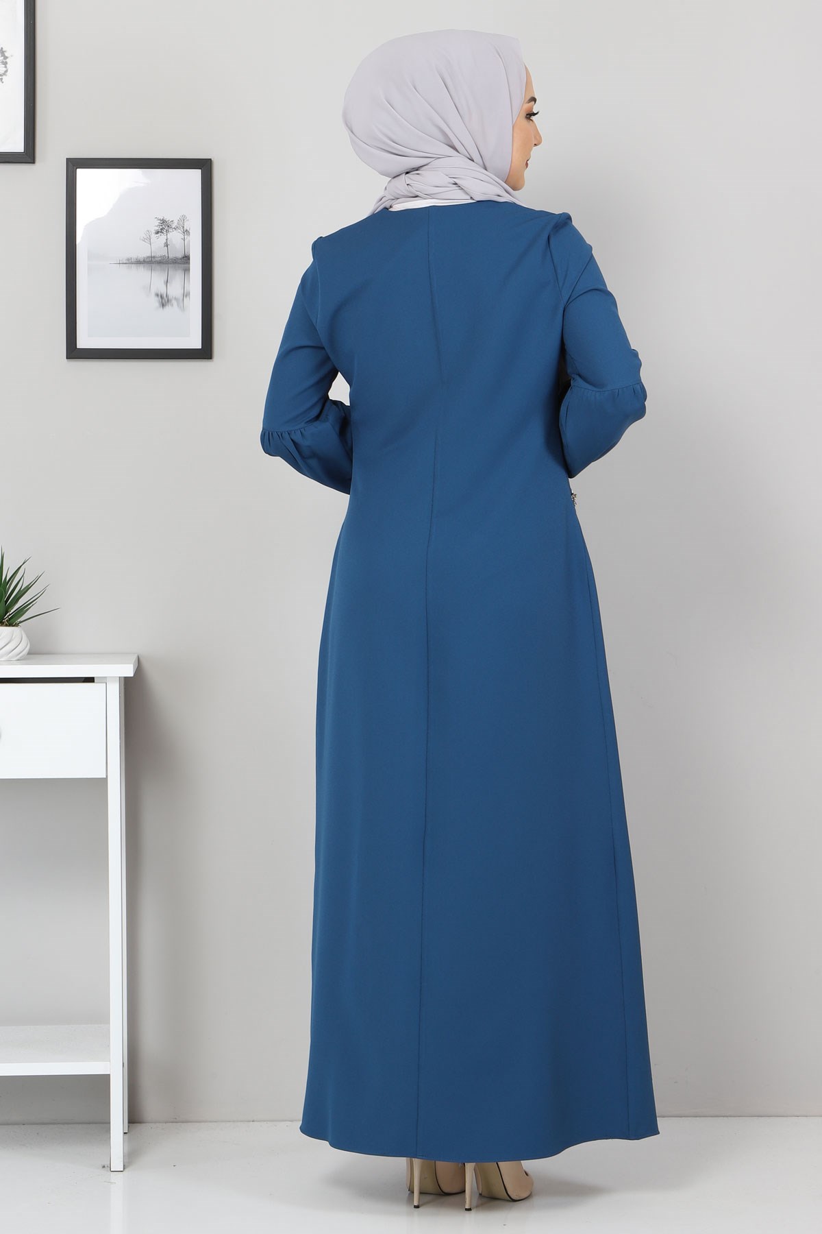 Fermuar Detaylı Elbise Mavi 10269