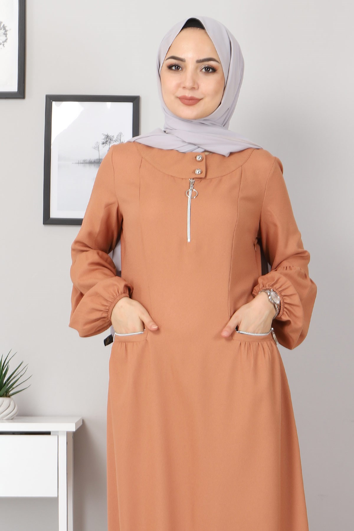 Fermuar Detaylı Elbise Somon 10269