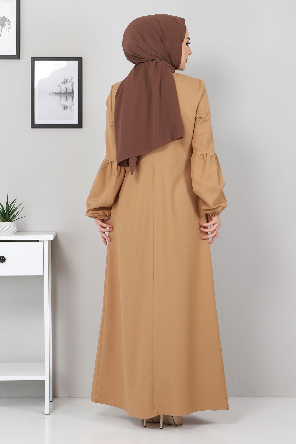 Fermuar Detaylı Elbise Taba 10269