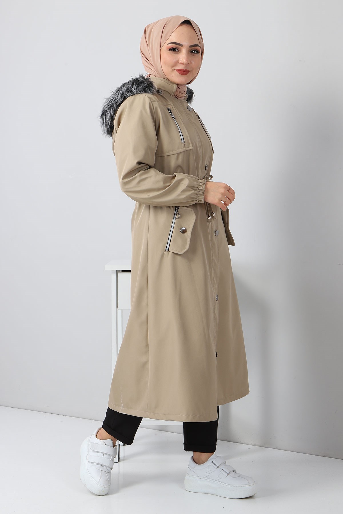 Fermuar Detaylı Mont Bej 10342