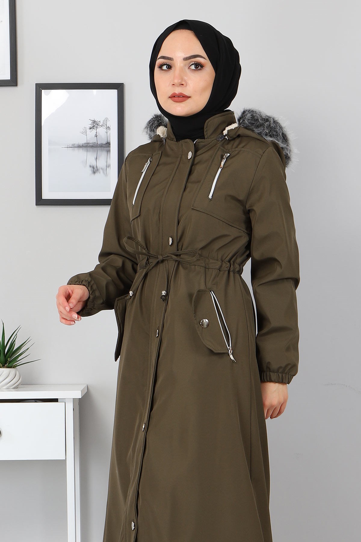 Fermuar Detaylı Mont Haki 10342