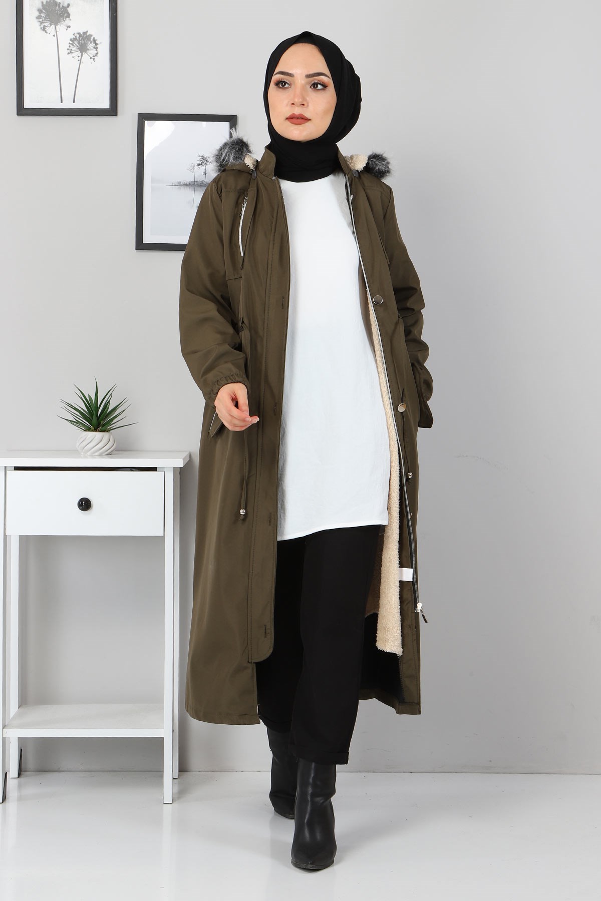 Fermuar Detaylı Mont Haki 10342