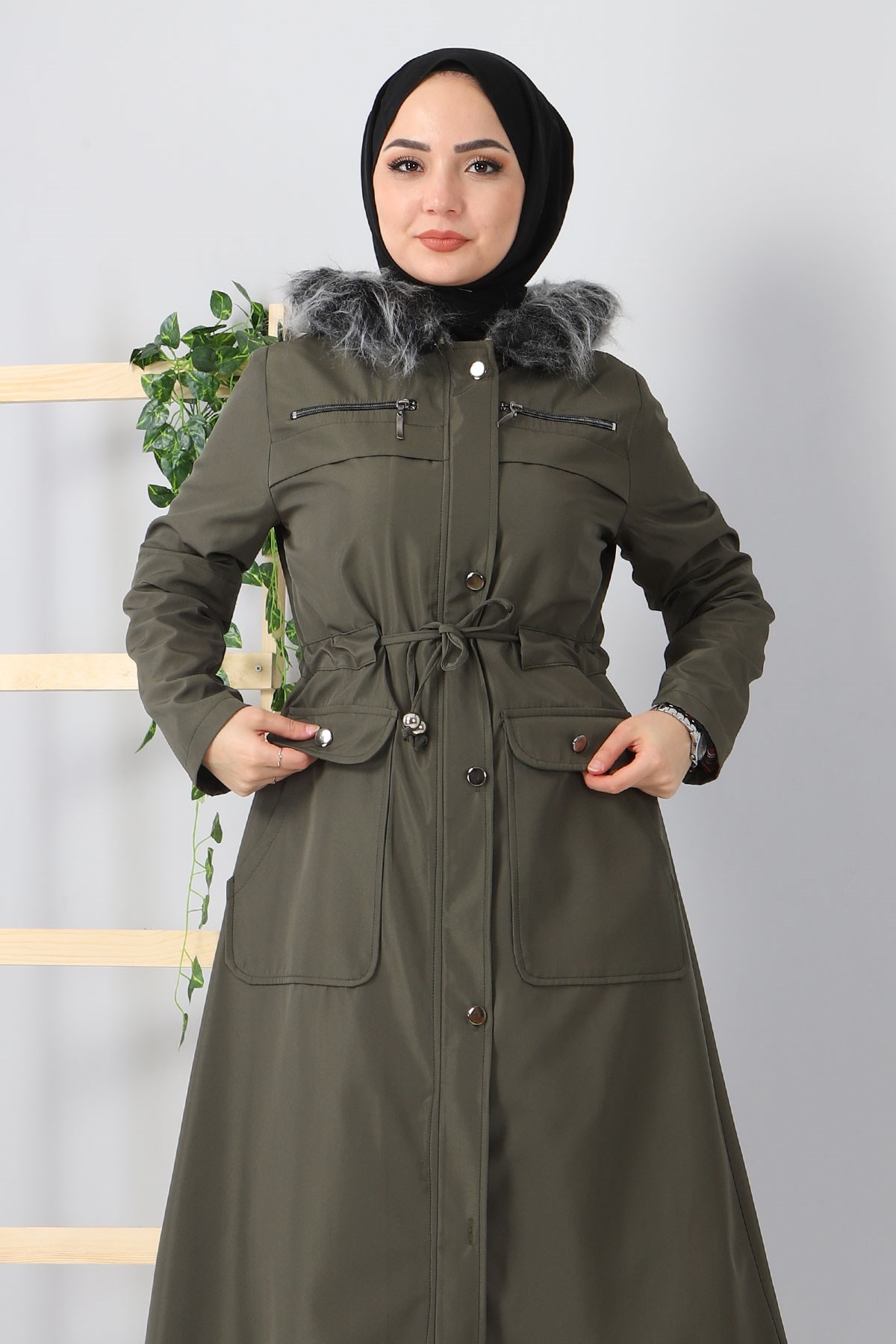 Fermuar Detaylı Mont Haki 10348