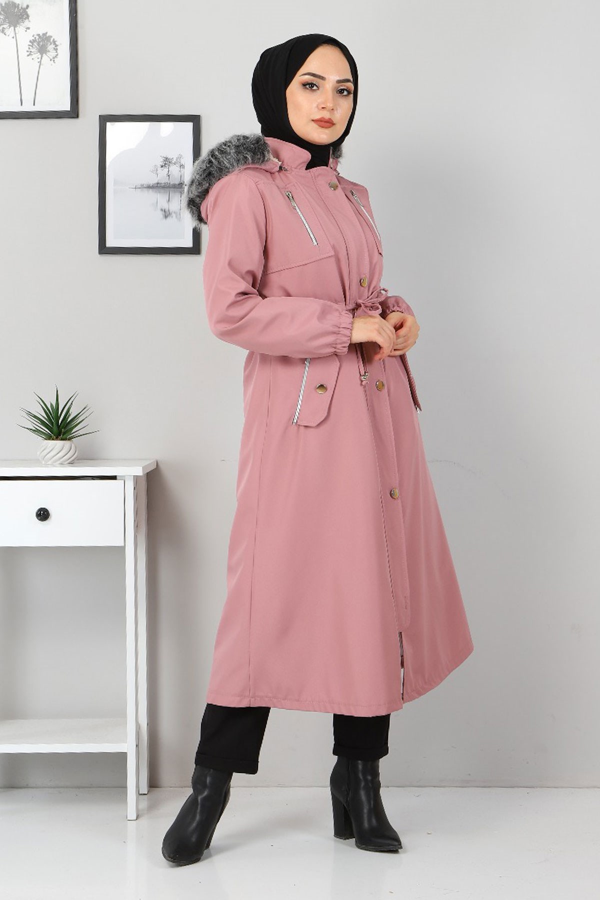Fermuar Detaylı Mont Pembe 10342