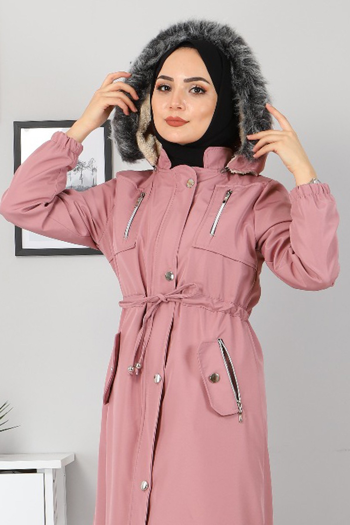Fermuar Detaylı Mont Pembe 10342