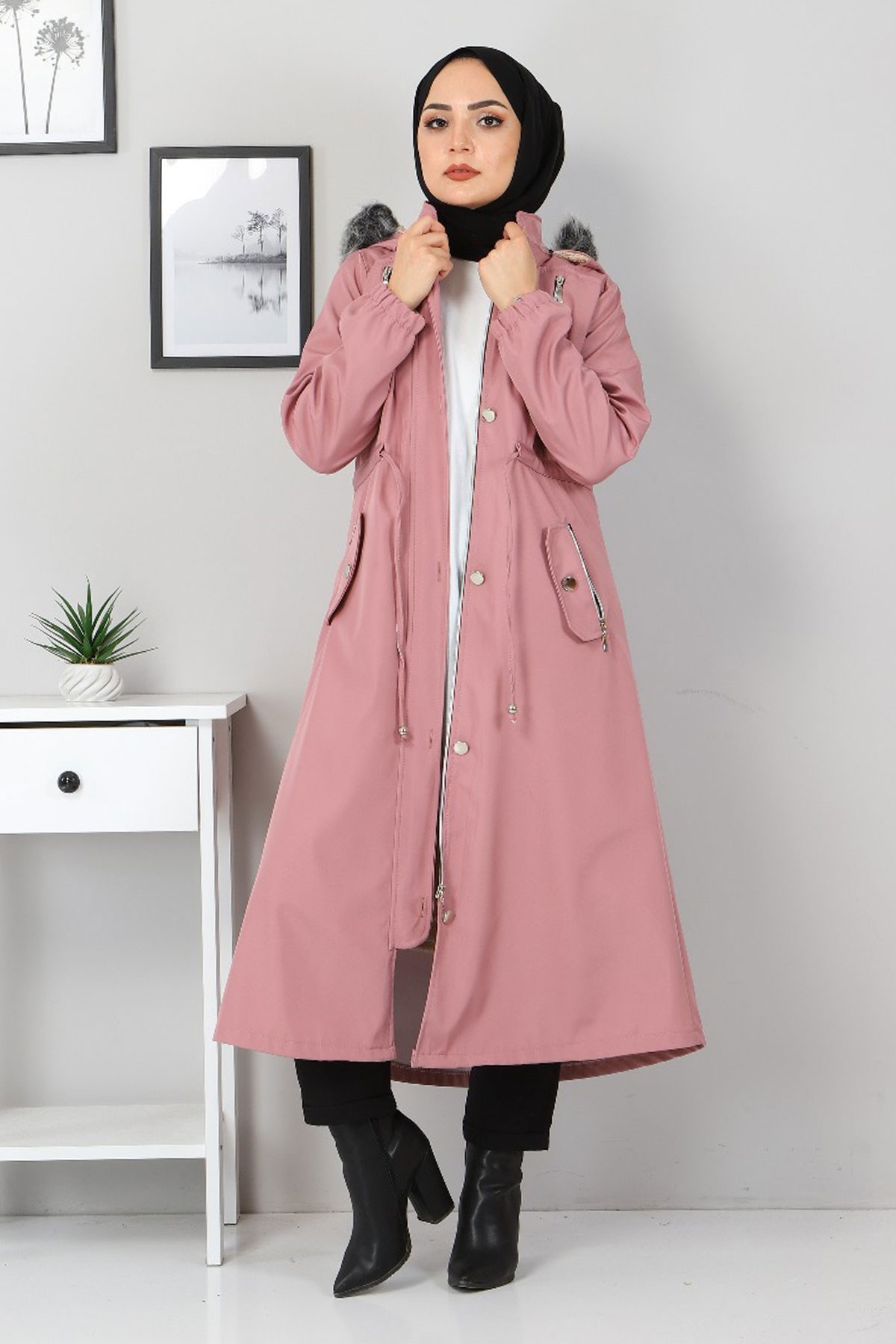 Fermuar Detaylı Mont Pembe 10342