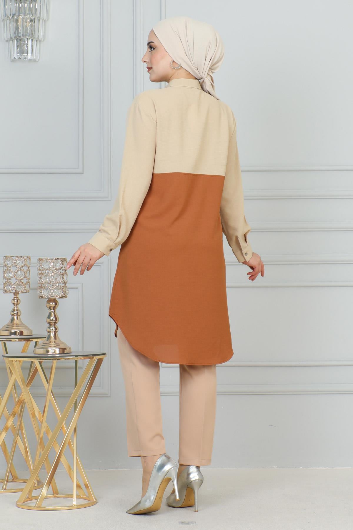 Fermuar Detaylı Tunik Bej 6098