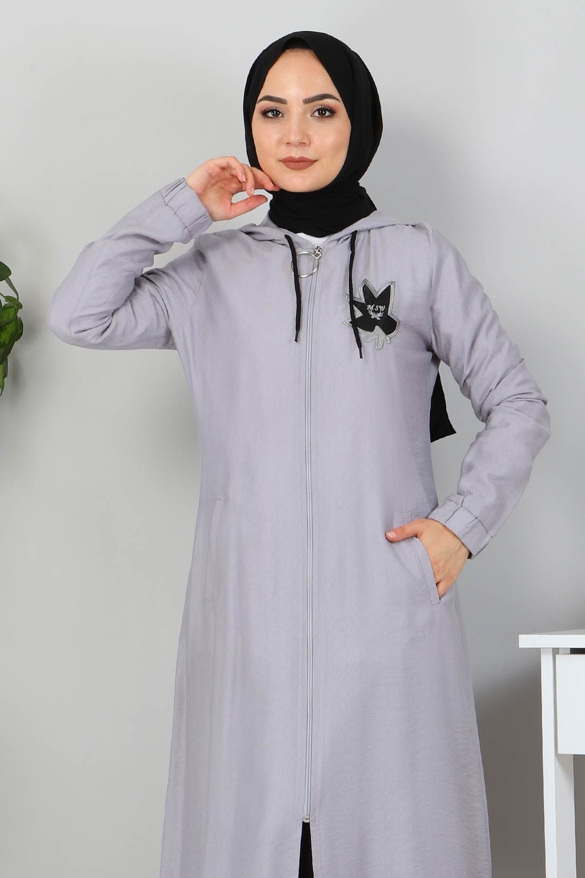 Fermuarlı Bağcıklı Kap Gri 10095