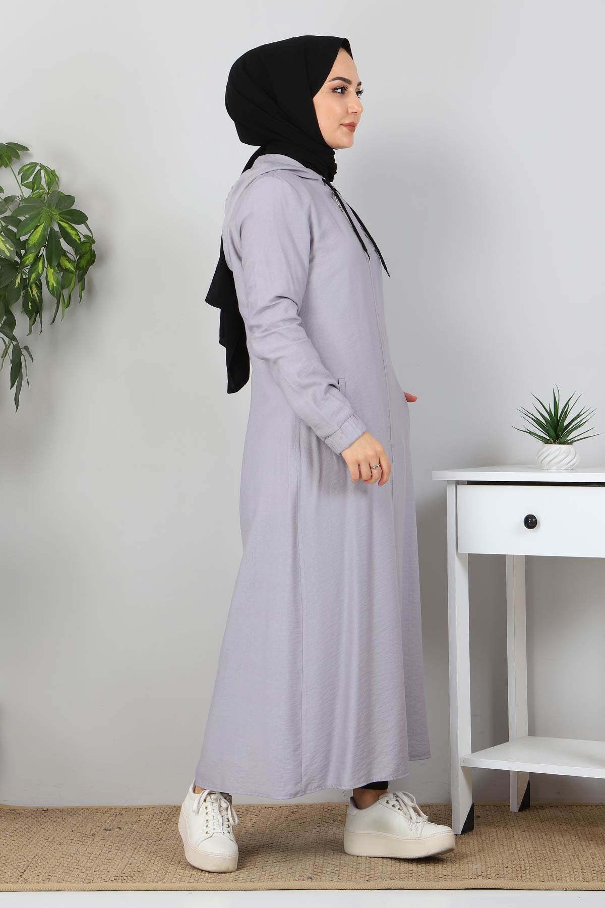 Fermuarlı Bağcıklı Kap Gri 10095