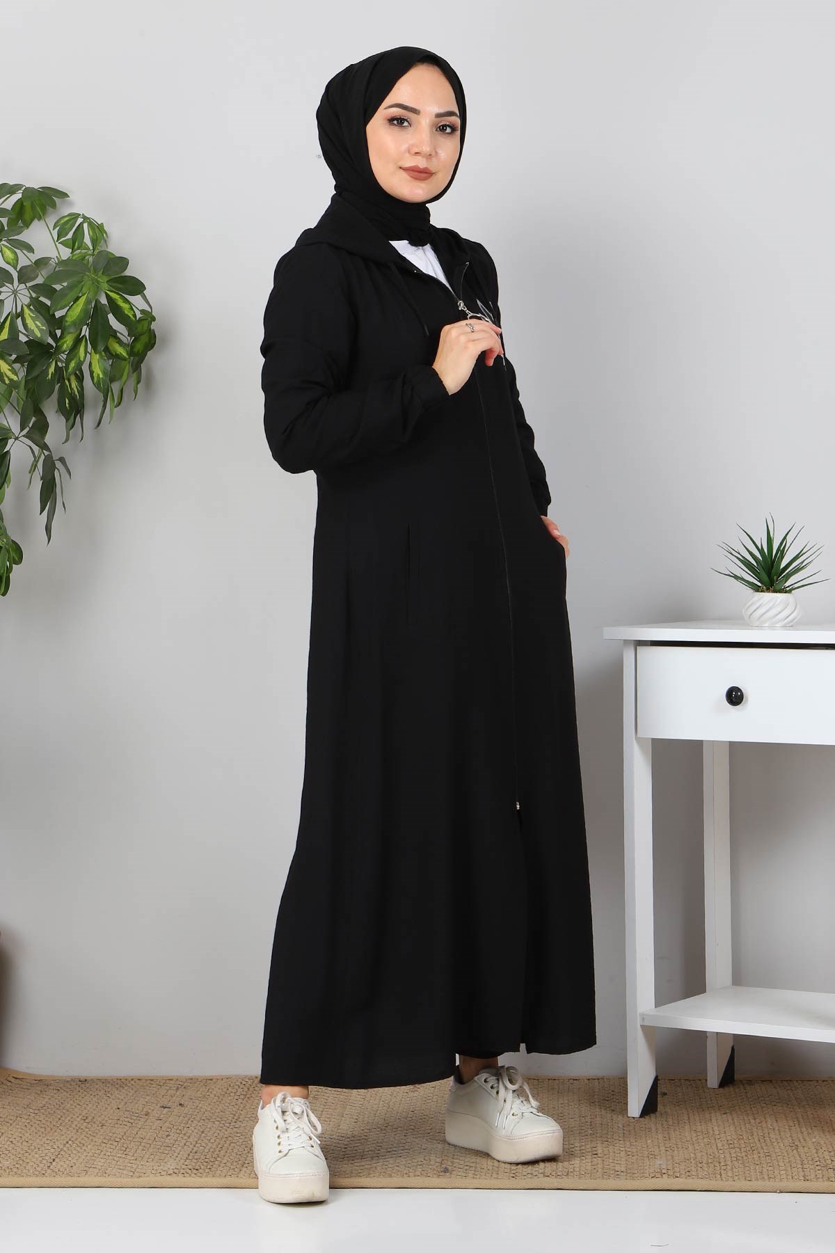 Fermuarlı Bağcıklı Kap Siyah 10095