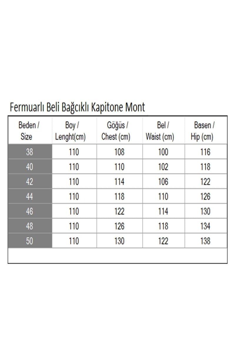Fermuarlı Beli Bağcıklı Kapitone Mont Acı Kahve 19283