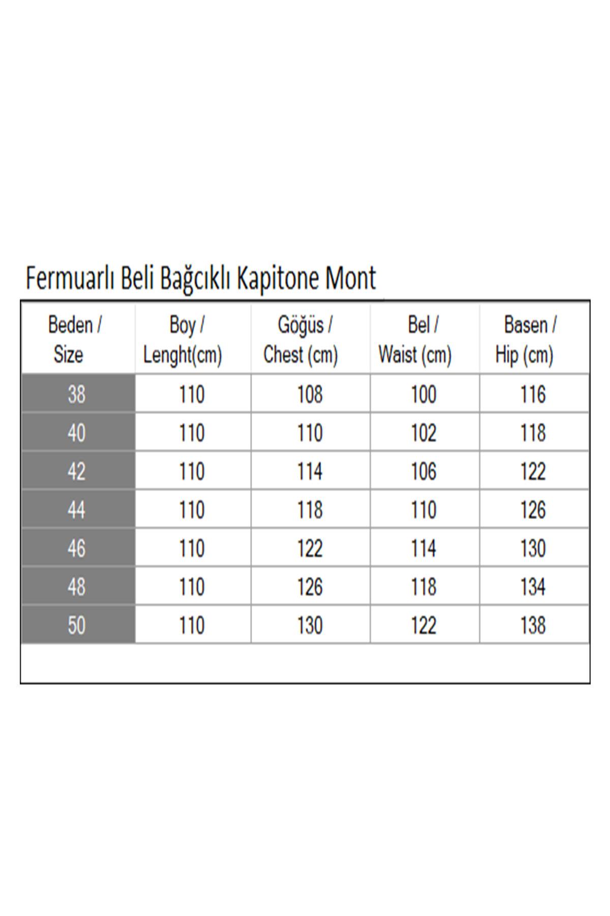 Fermuarlı Beli Bağcıklı Kapitone Mont Bej 19283