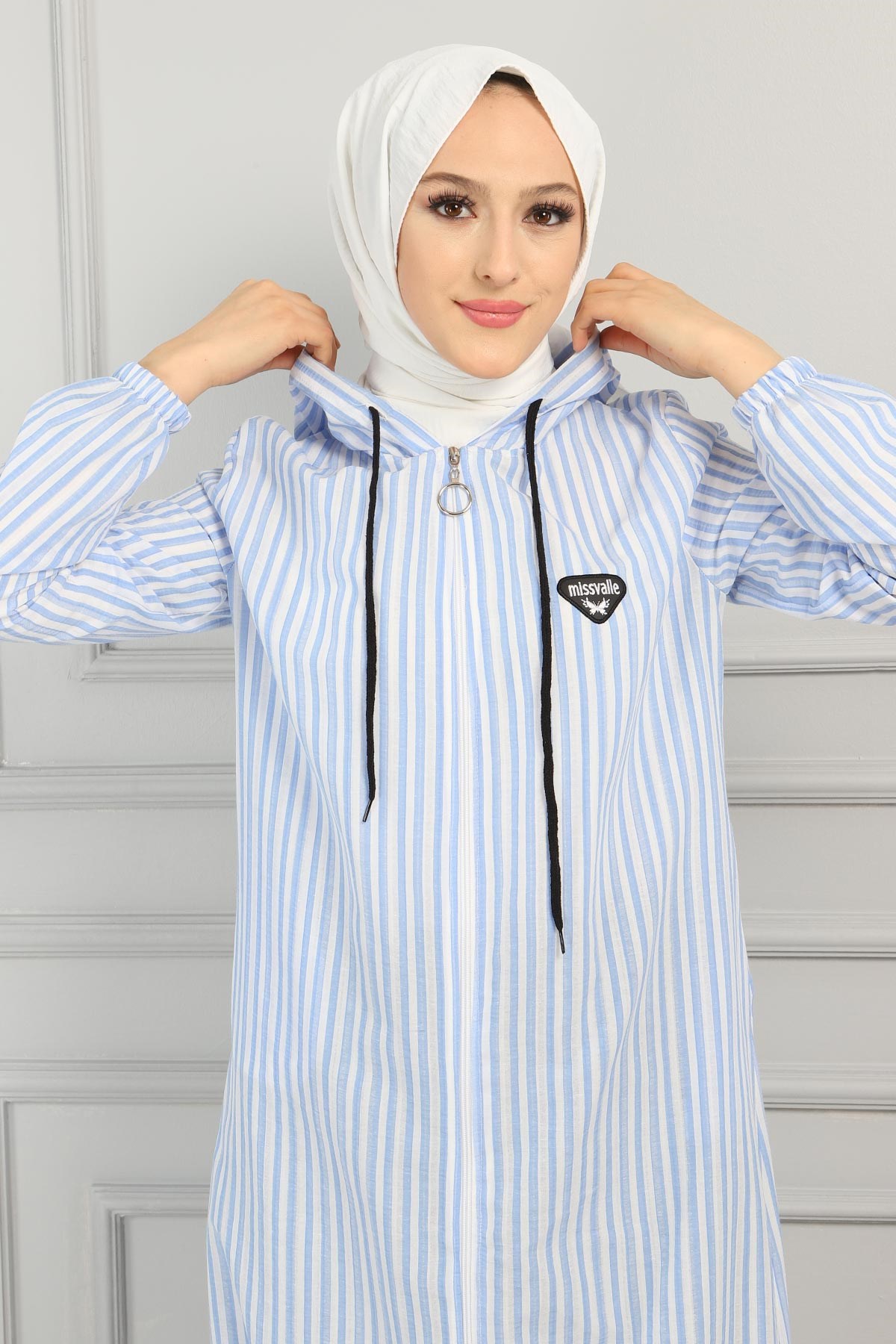 Fermuarlı Çizgili Kap Mavi 10289