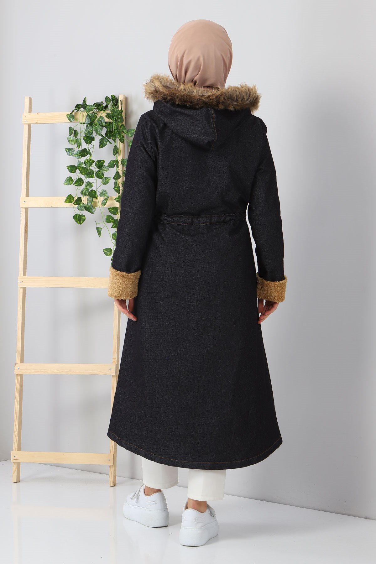 Fermuarlı Kürklü Kot Mont Füme 9597