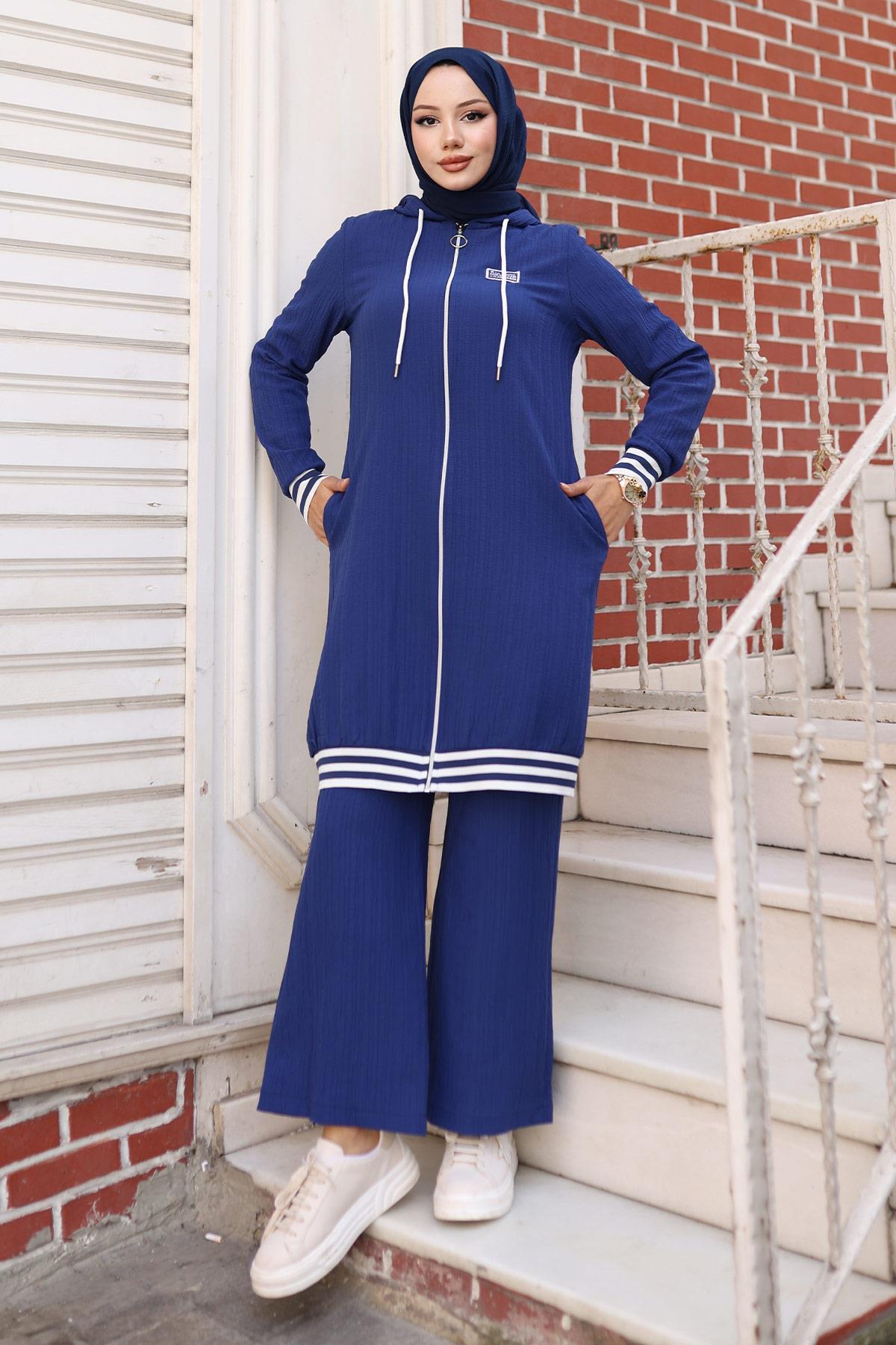 Fermuarlı Ribanalı Takım İndigo 10405