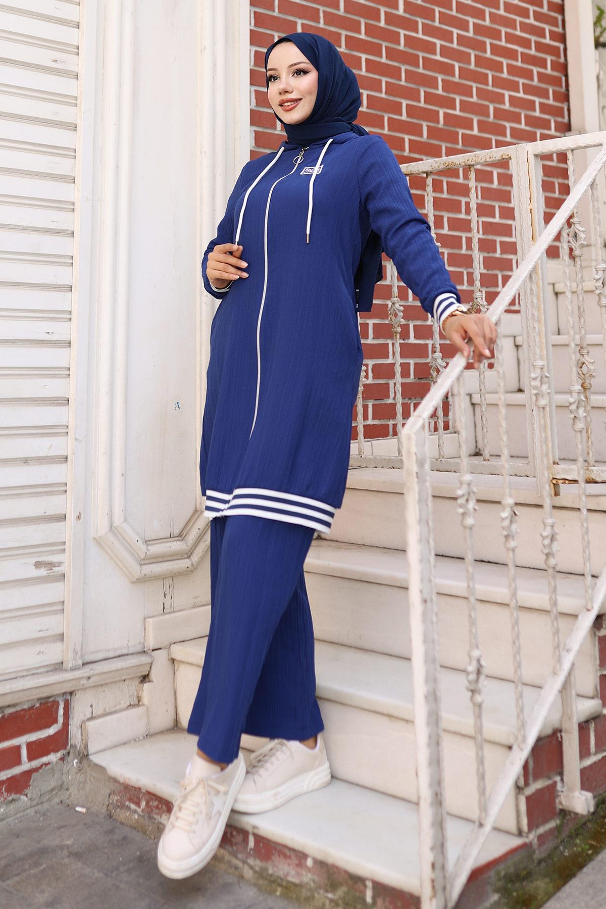 Fermuarlı Ribanalı Takım İndigo 10405