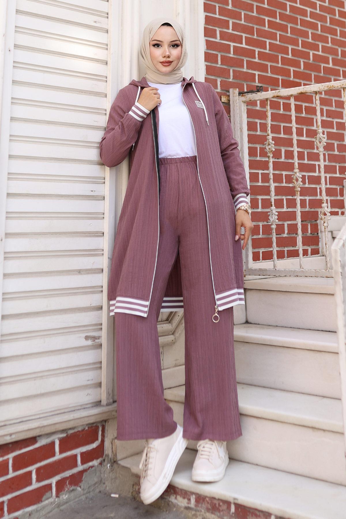 Fermuarlı Ribanalı Takım Lila 10405