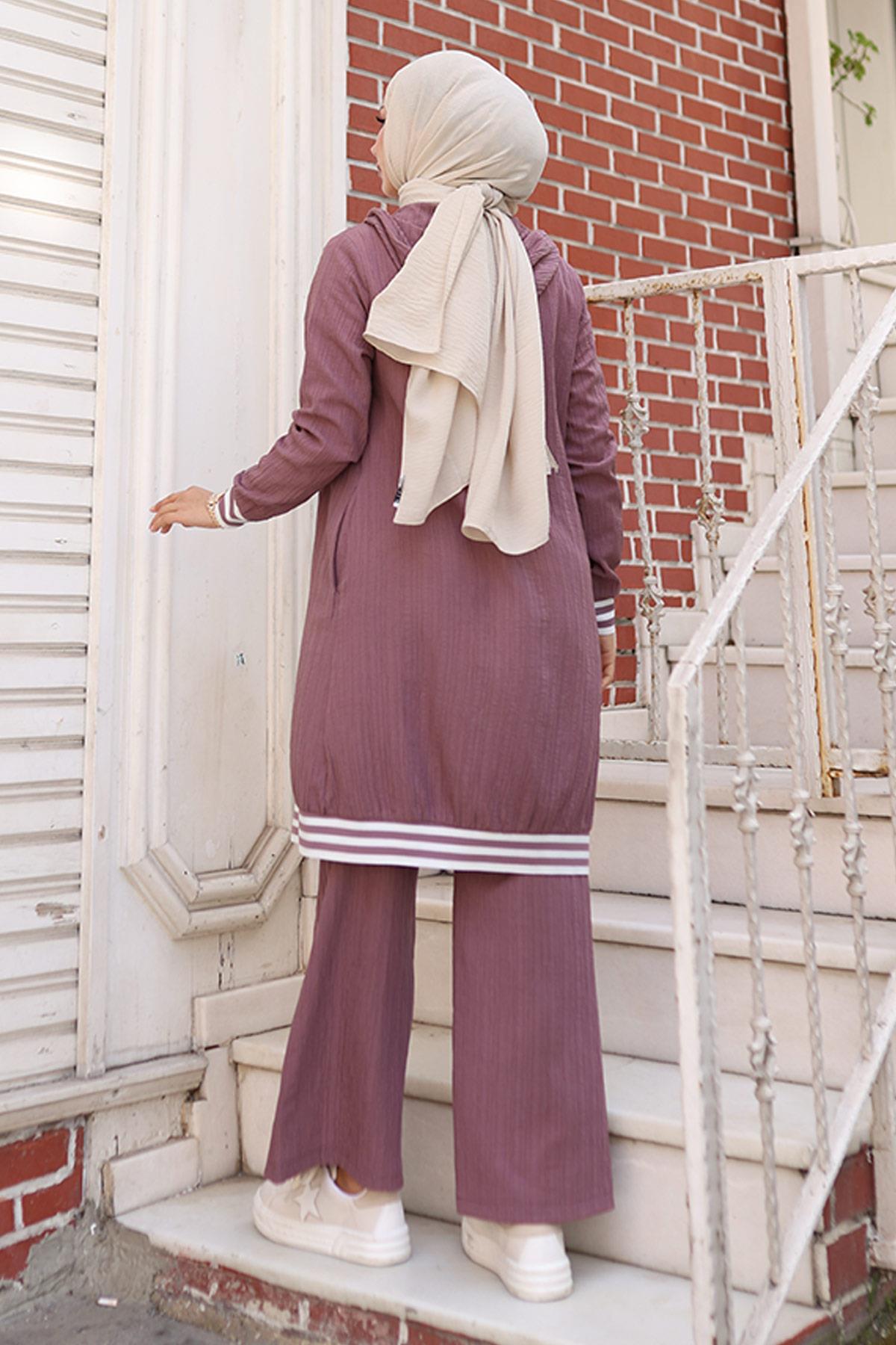 Fermuarlı Ribanalı Takım Lila 10405