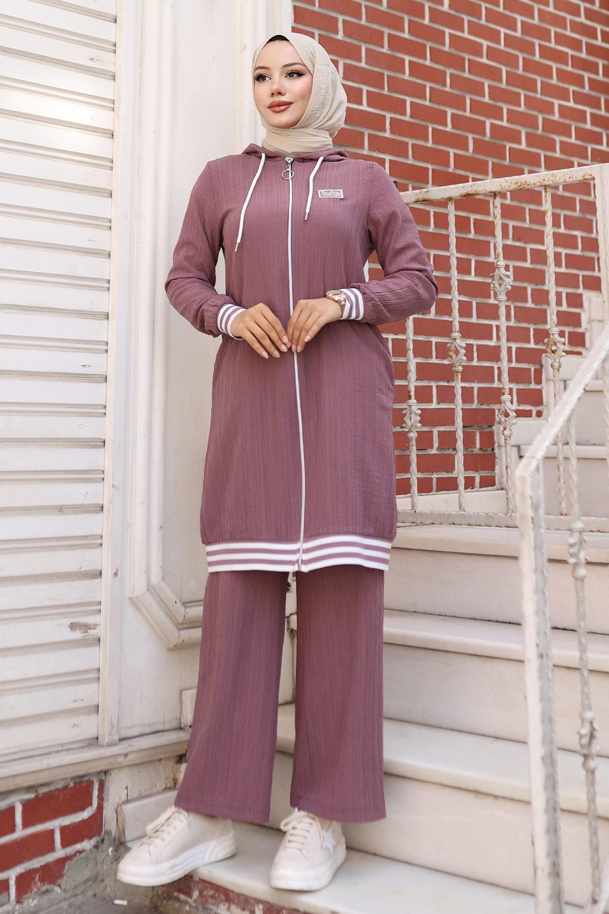 Fermuarlı Ribanalı Takım Lila 10405