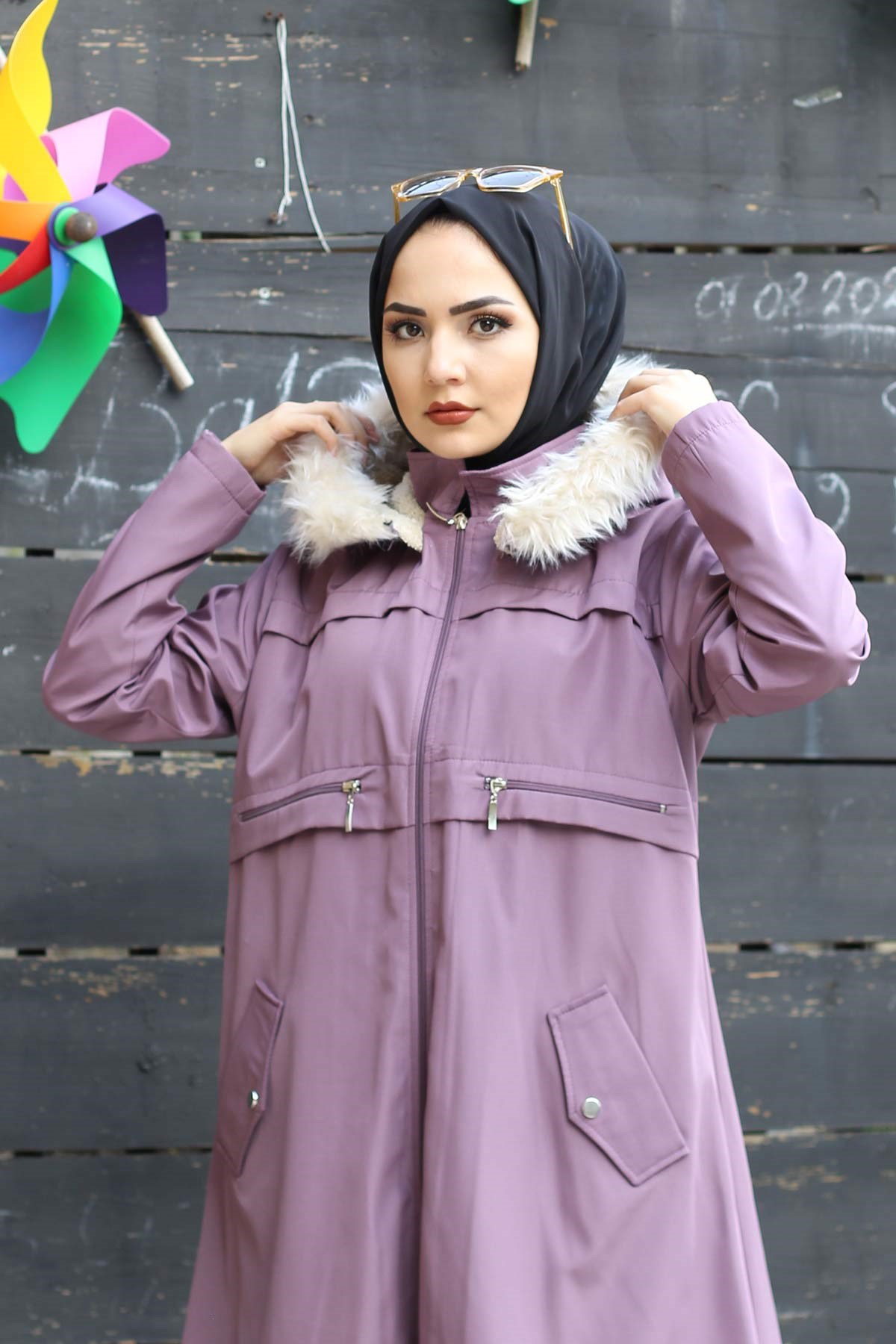 Fermuarlı Tesettür Kap Lila Lila 10239-4
