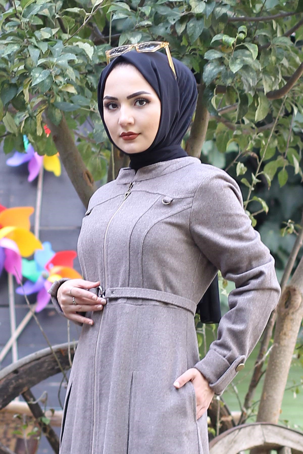 Fermuarlı Tesettür Kaşe Gri Gri 10147-2