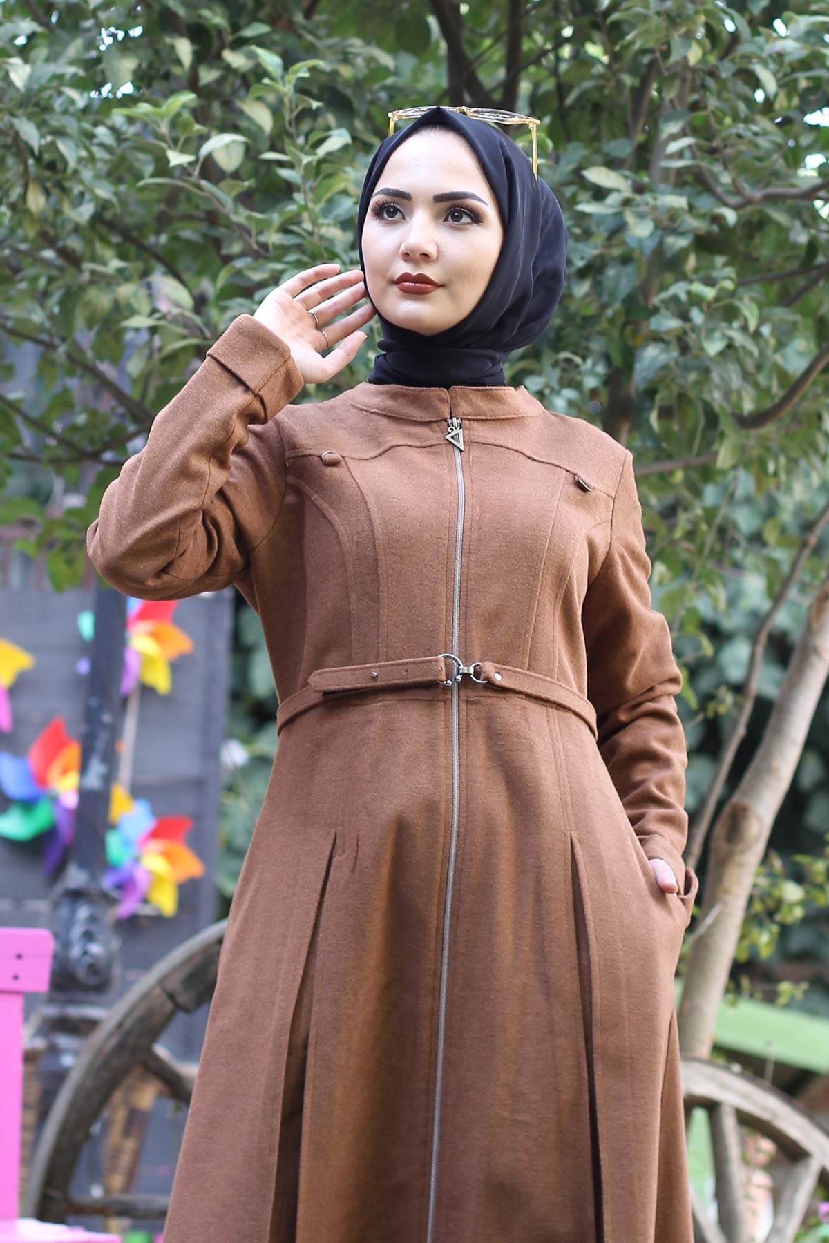 Fermuarlı Tesettür Kaşe Taba Taba 10147-3