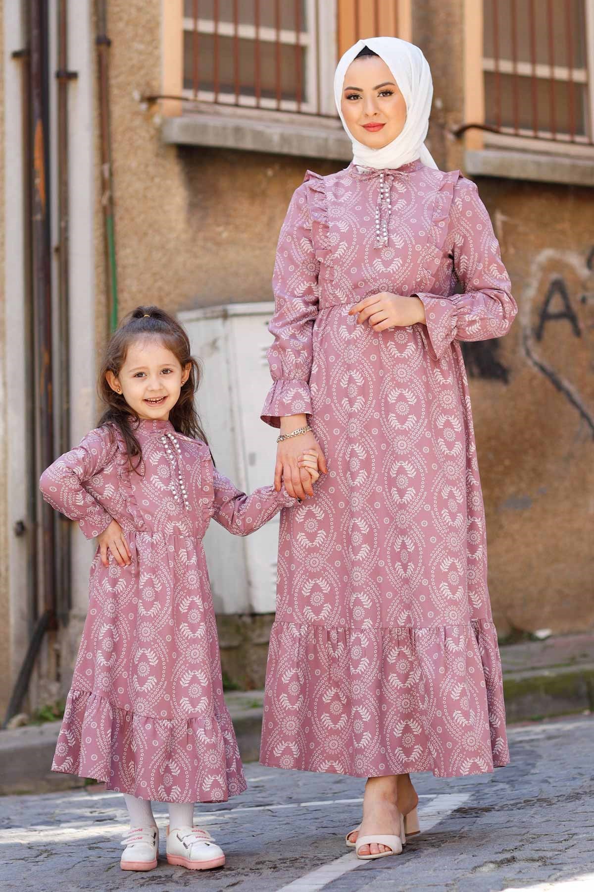 Fırfır Detay Anne Elbise Lila 10682