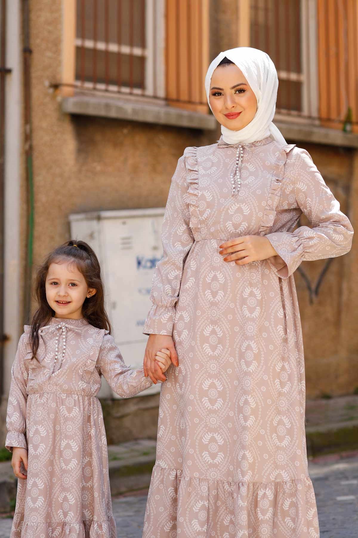 Fırfır Detay Çocuk Elbise Vizon 10683