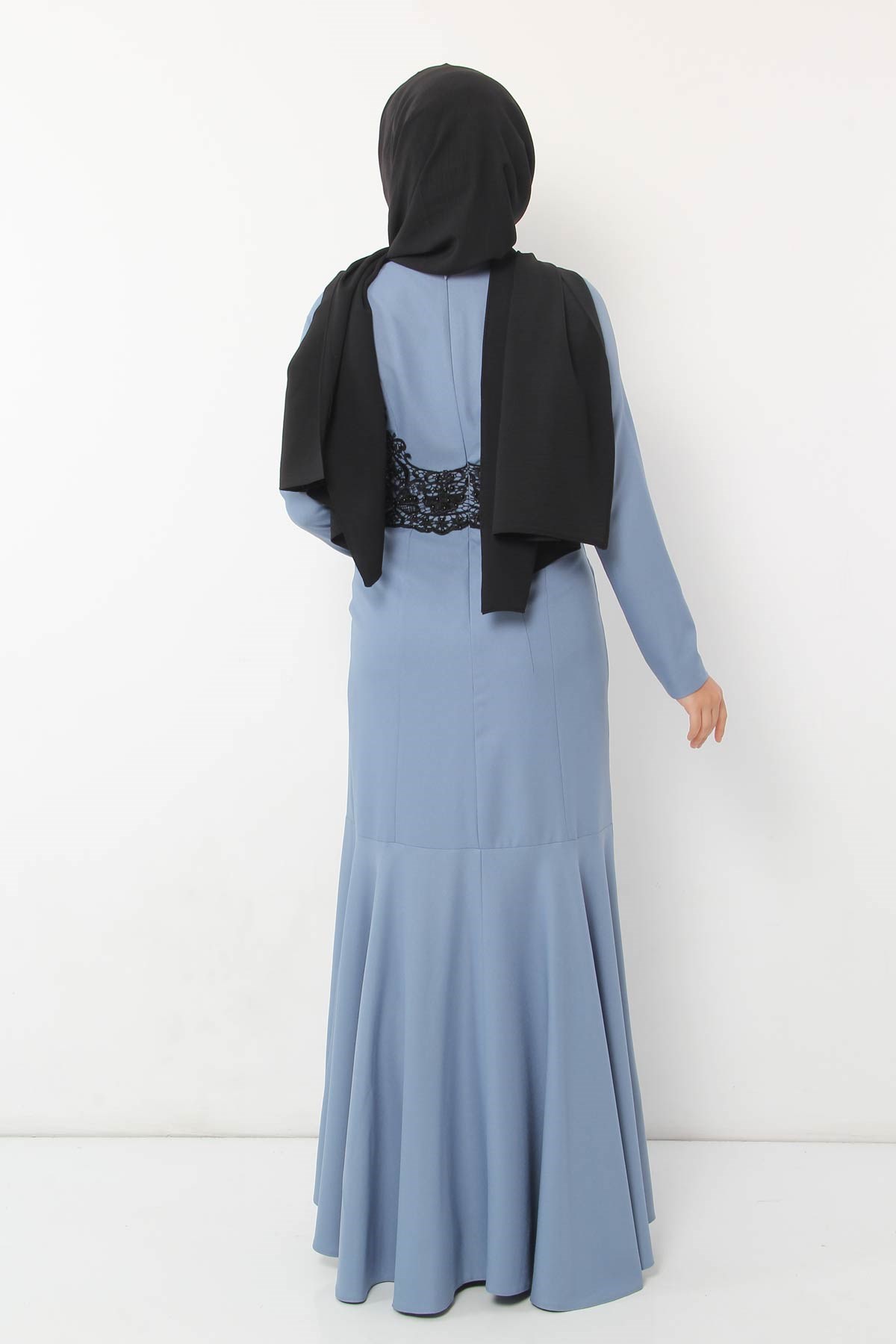 Fırfır Detay Dantelli Tesettür Elbise Bebe Mavisi Bebe Mavisi 8354-3