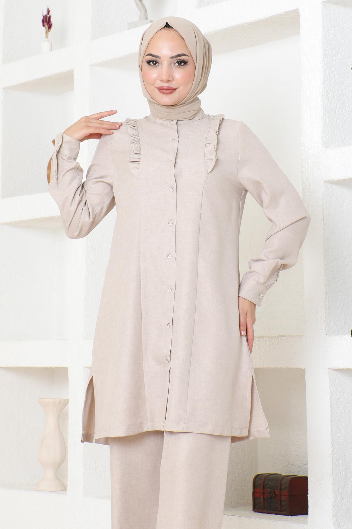 Fırfır Detaylı Takım Bej Bej MSW19224-3