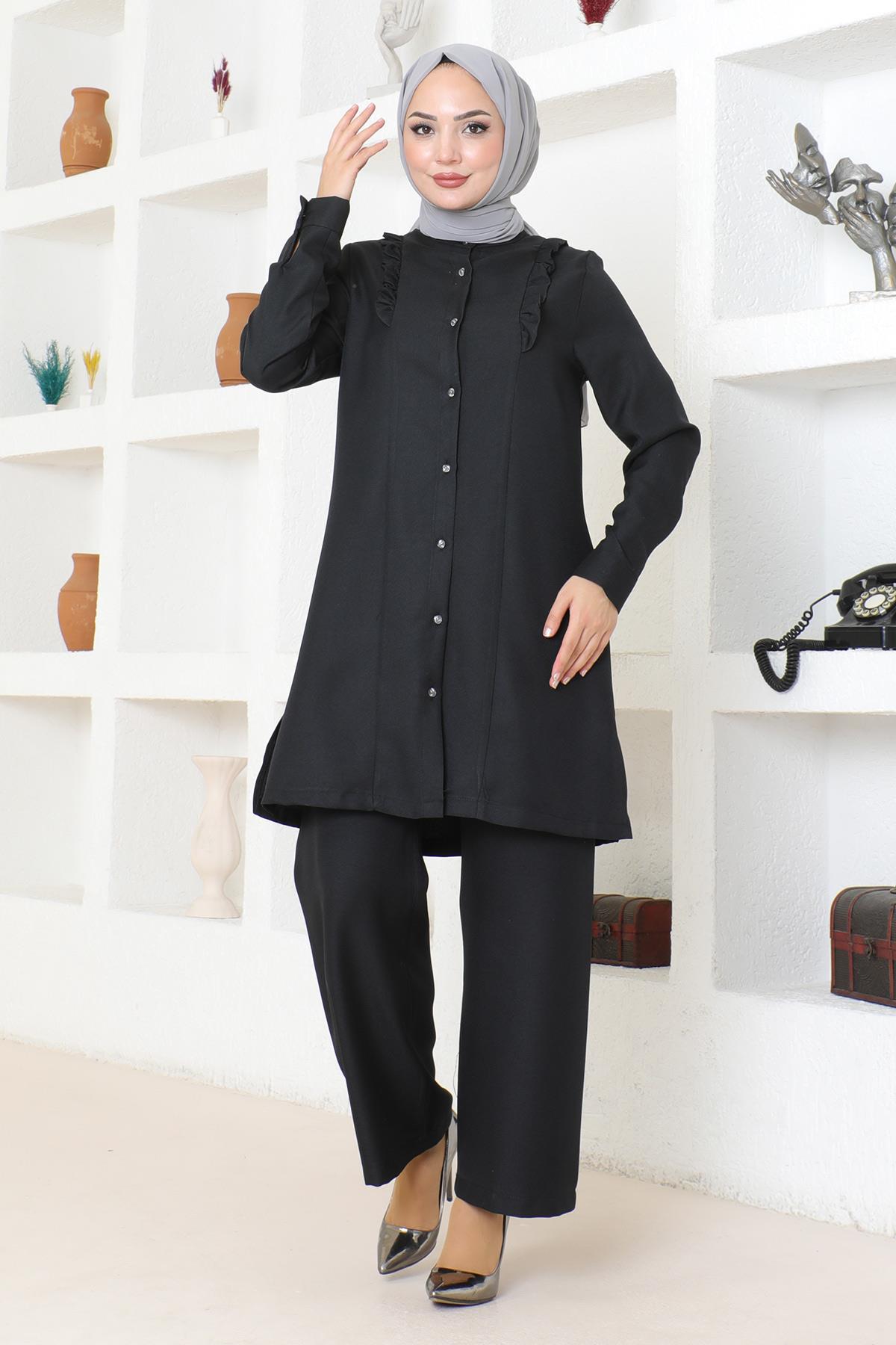 Fırfır Detaylı Takım Siyah Siyah MSW19224-1