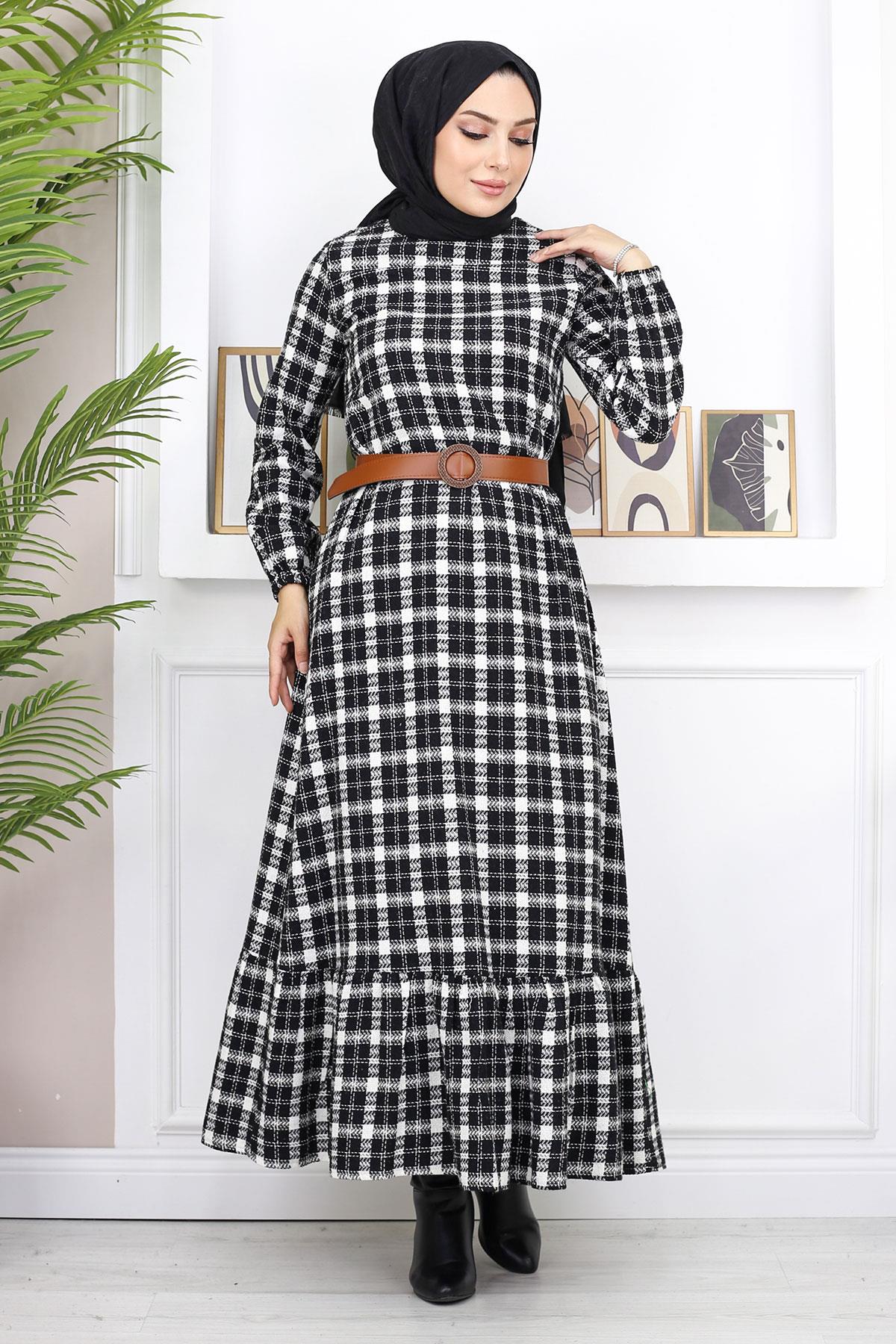 Fırfırlı Tesettür Elbise Siyah 19165