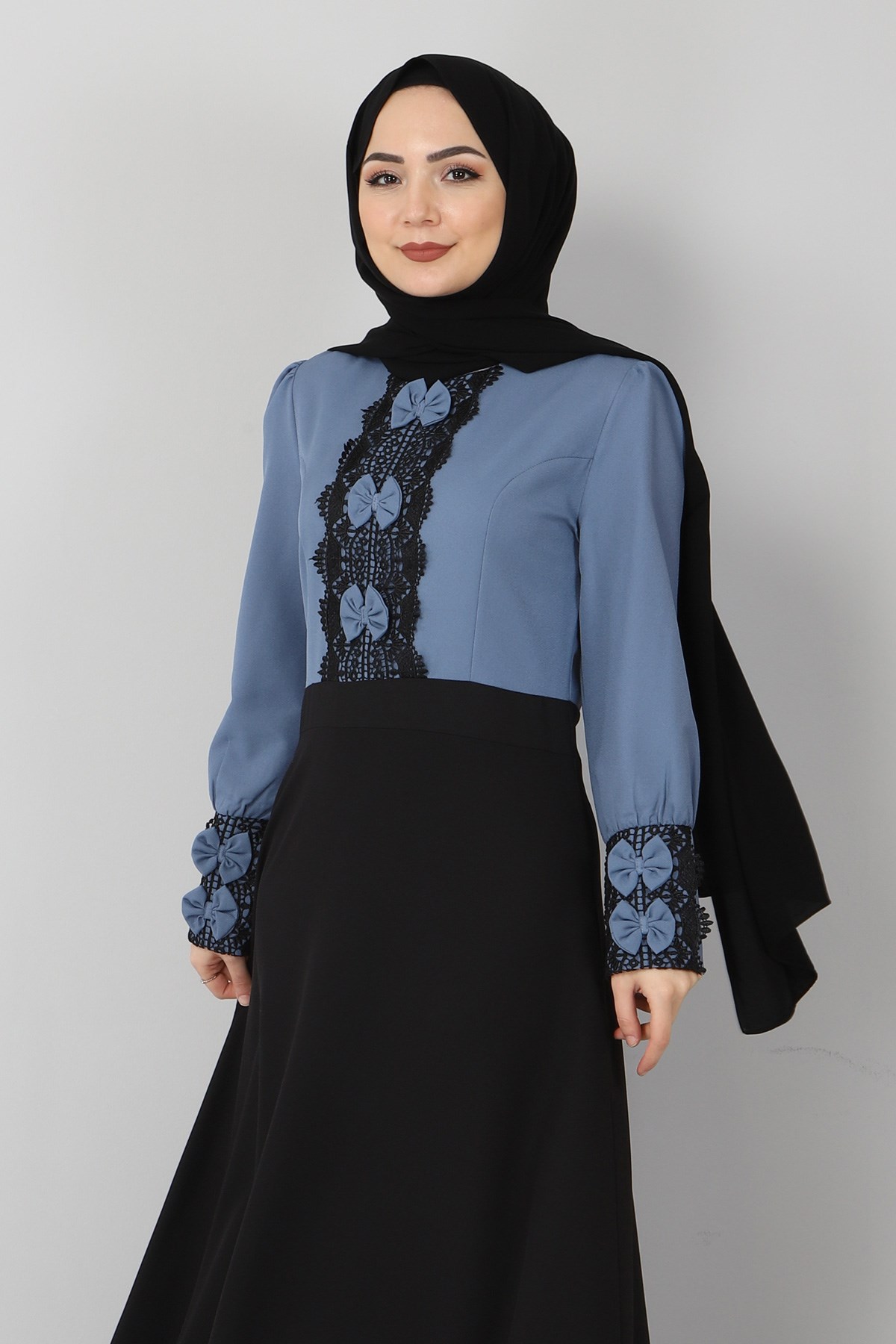 Fiyonk Detaylı Elbise Mavi 9968