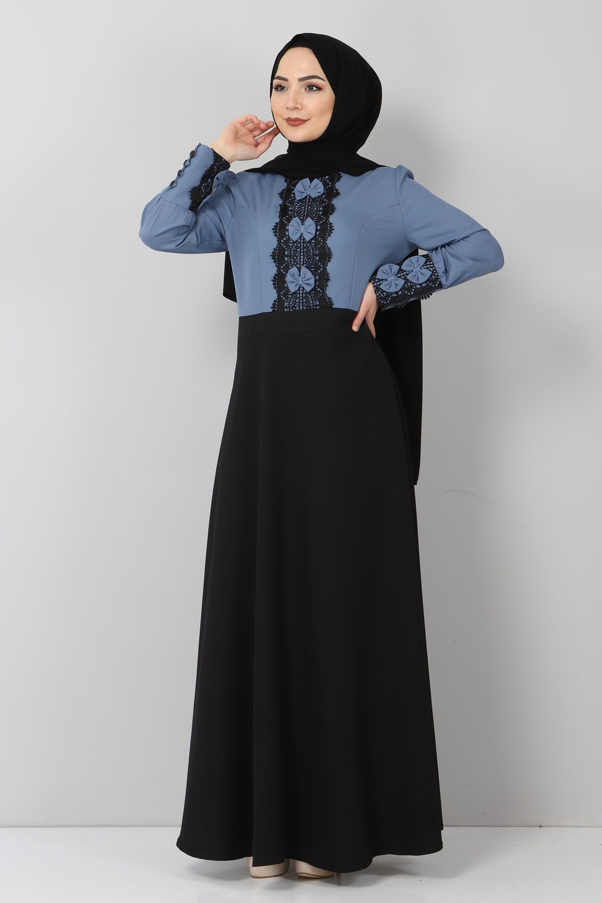 Fiyonk Detaylı Elbise Mavi 9968