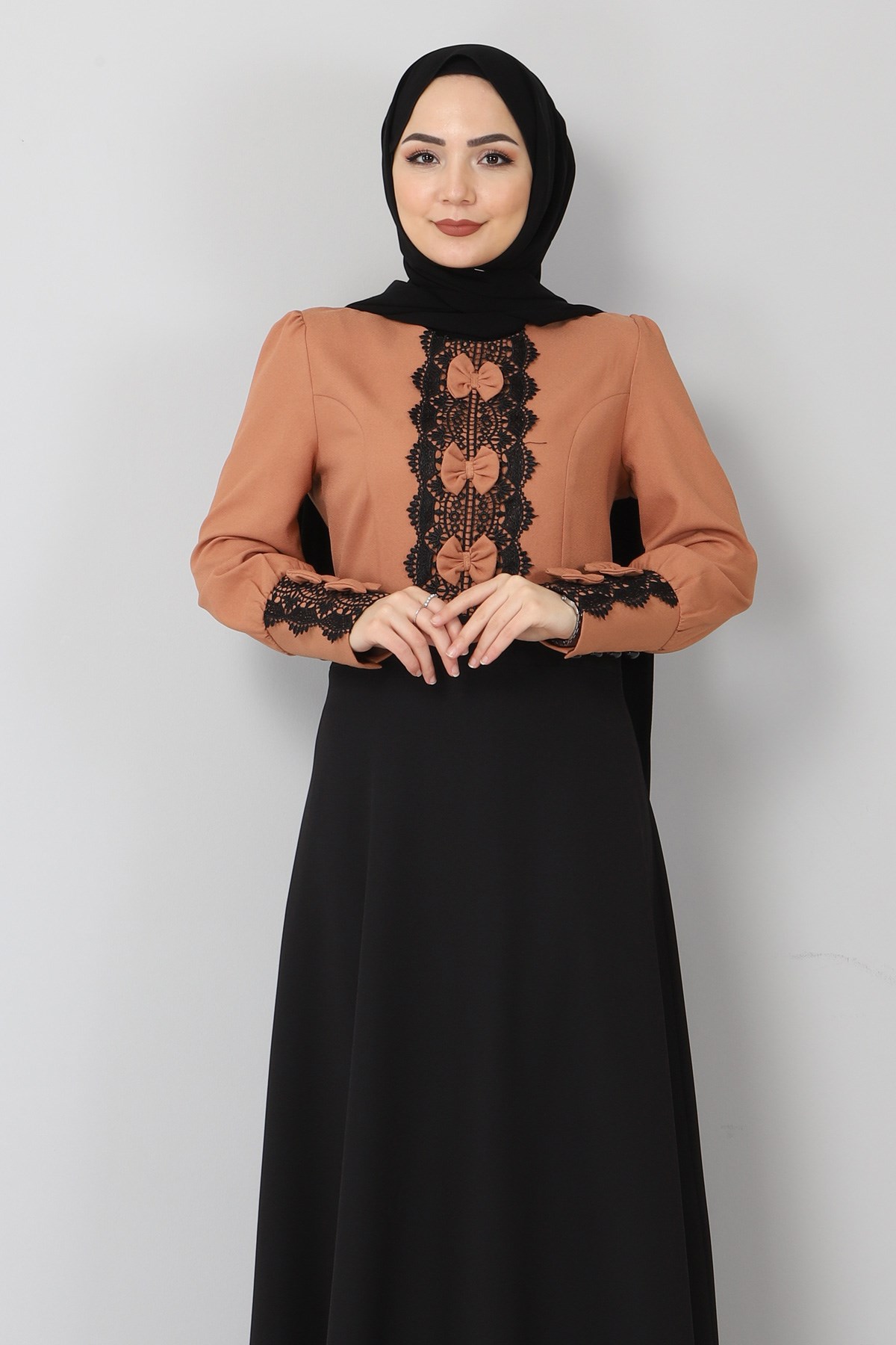 Fiyonk Detaylı Elbise Taba 9968